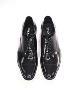 $980 PRADA - Leather Cap Toe Spazzolato Oxfords W Logo Inset Heel - 7US