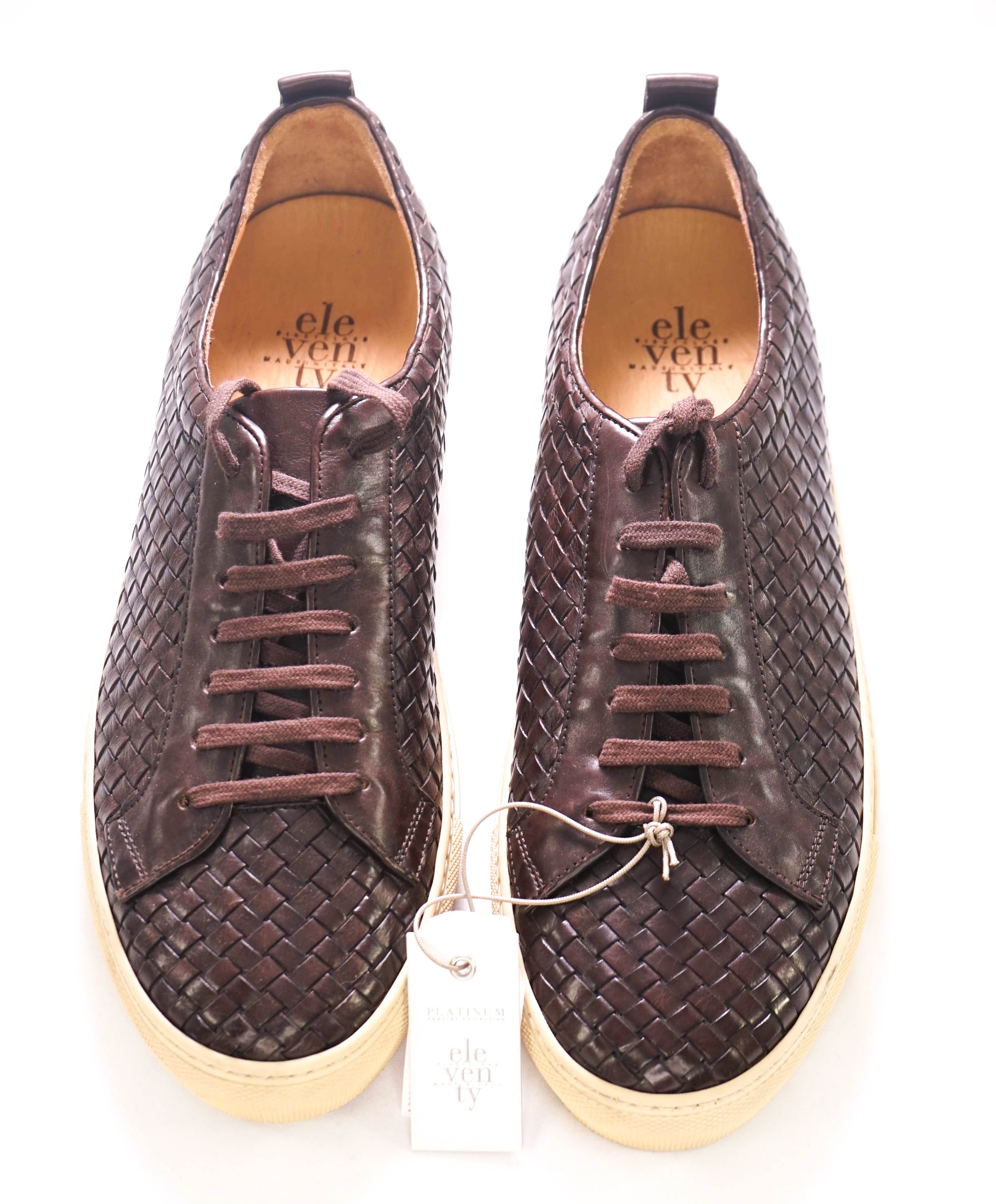 $695 ELEVENTY - Brown Woven Leather Sneaker - 11 US (44EU)