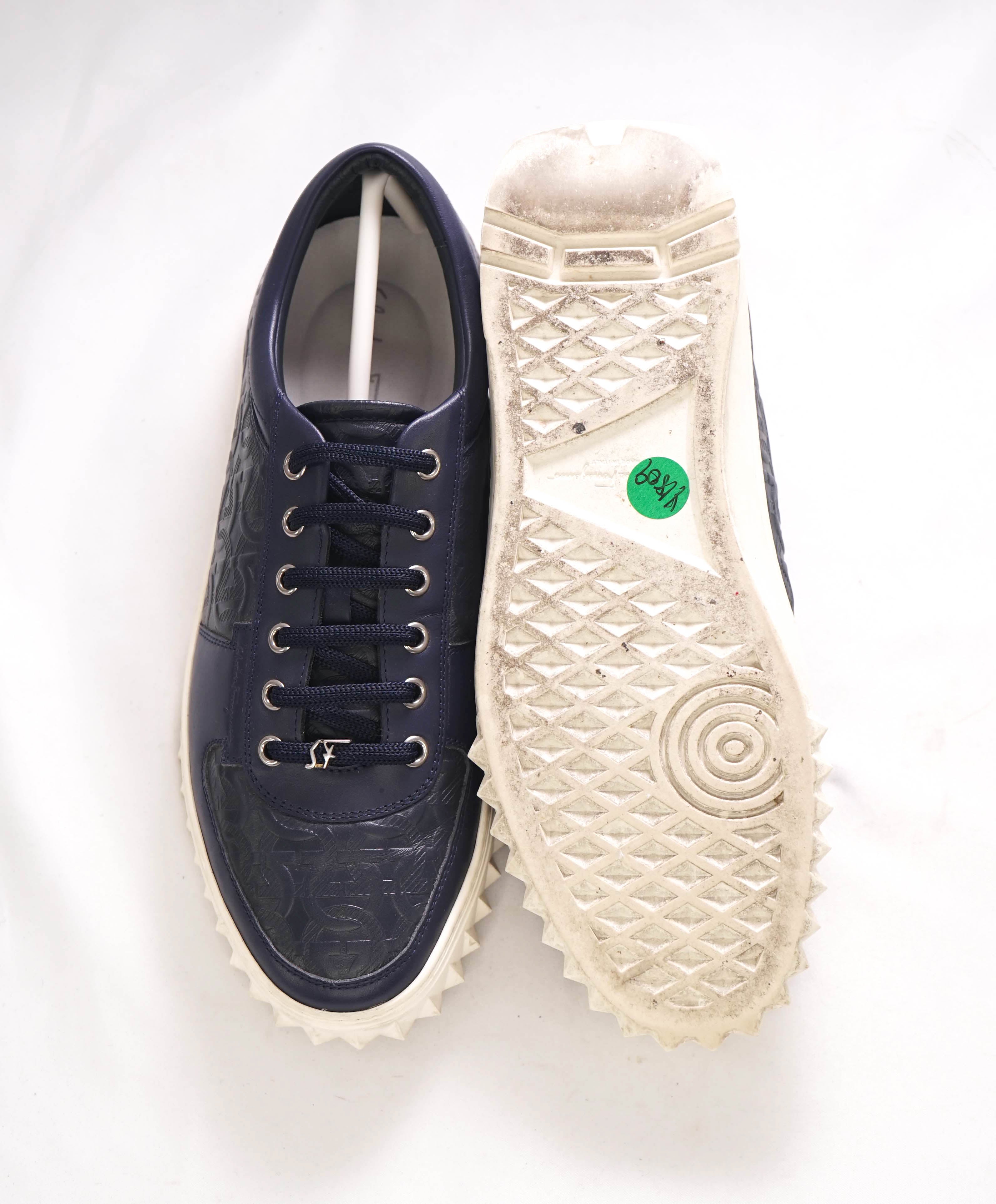 $750 SALVATORE FERRAGAMO - *SCUBY 2* Navy Embossed Gancini Sneaker - 7 M US