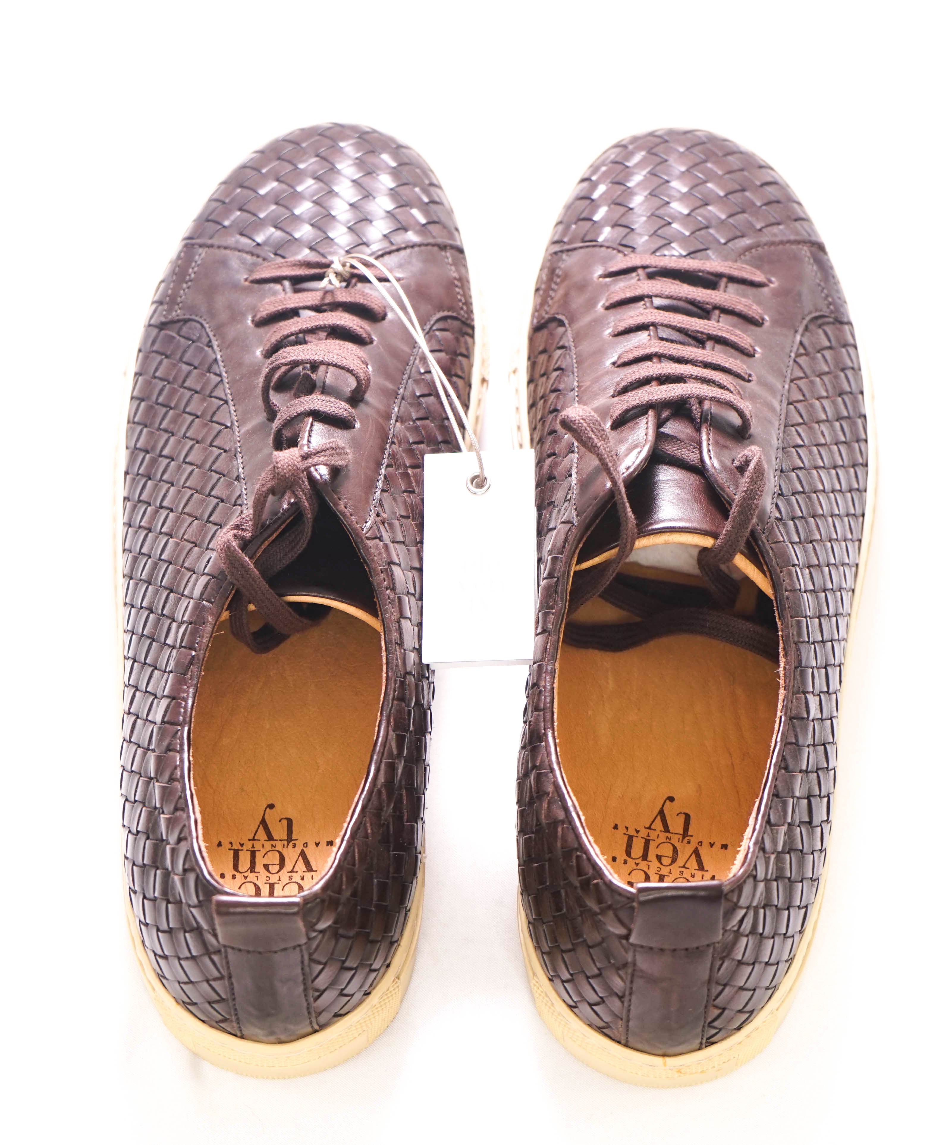 $695 ELEVENTY - Brown Woven Leather Sneaker - 11 US (44EU)