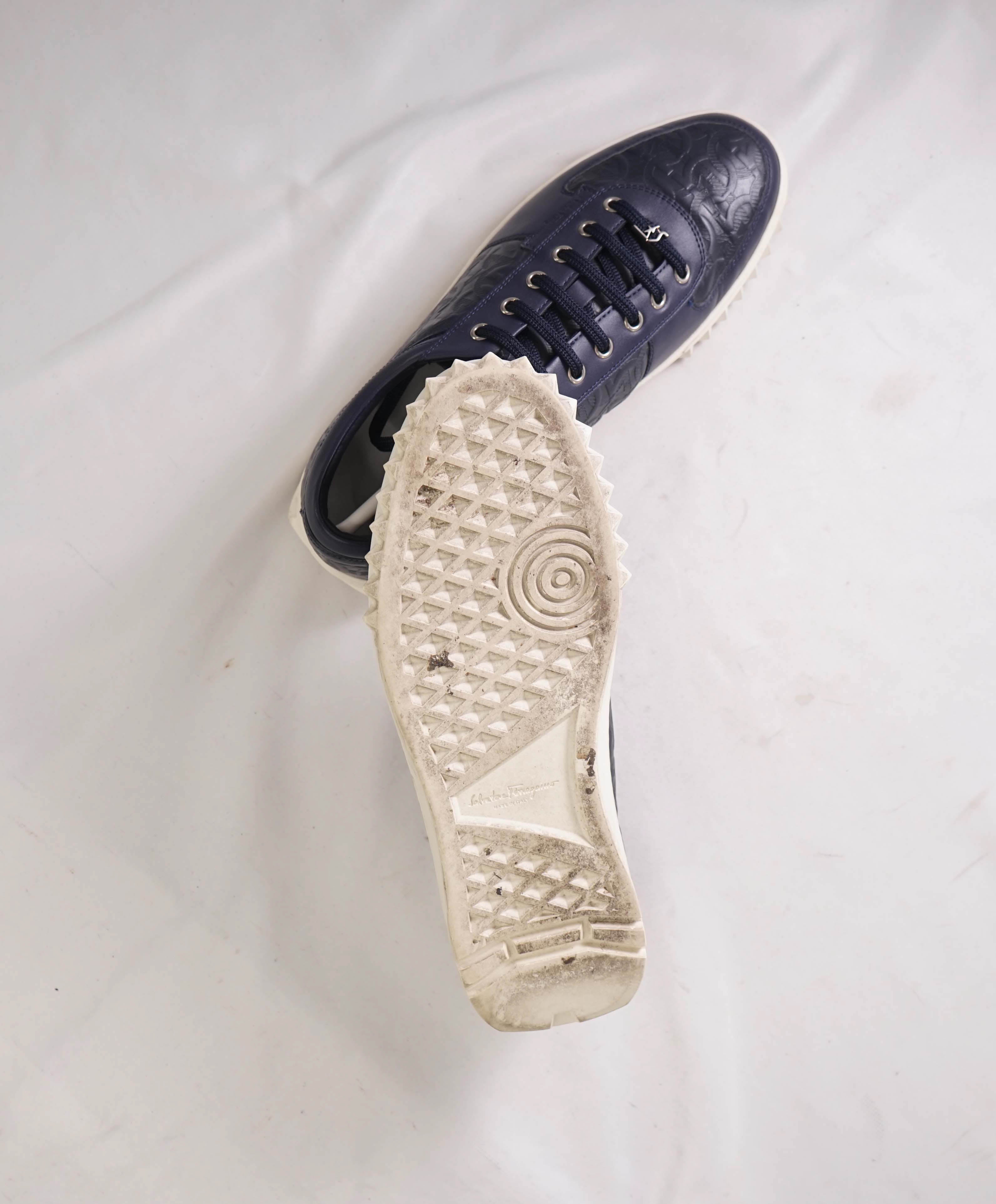 $750 SALVATORE FERRAGAMO - *SCUBY 2* Navy Embossed Gancini Sneaker - 7 M US