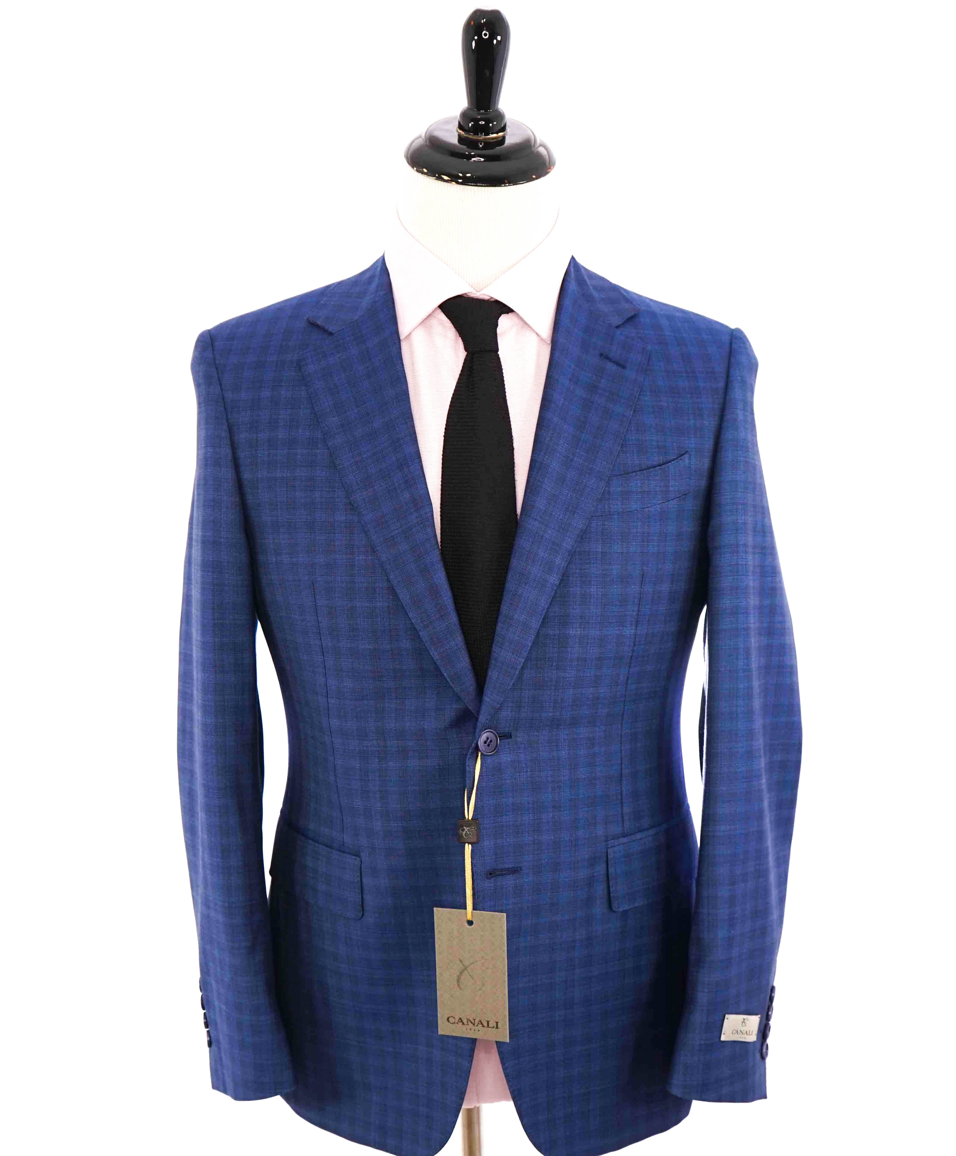 $2,195 CANALI - Medium Blue Check Plaid Textured 2-Piece Suit - 36R