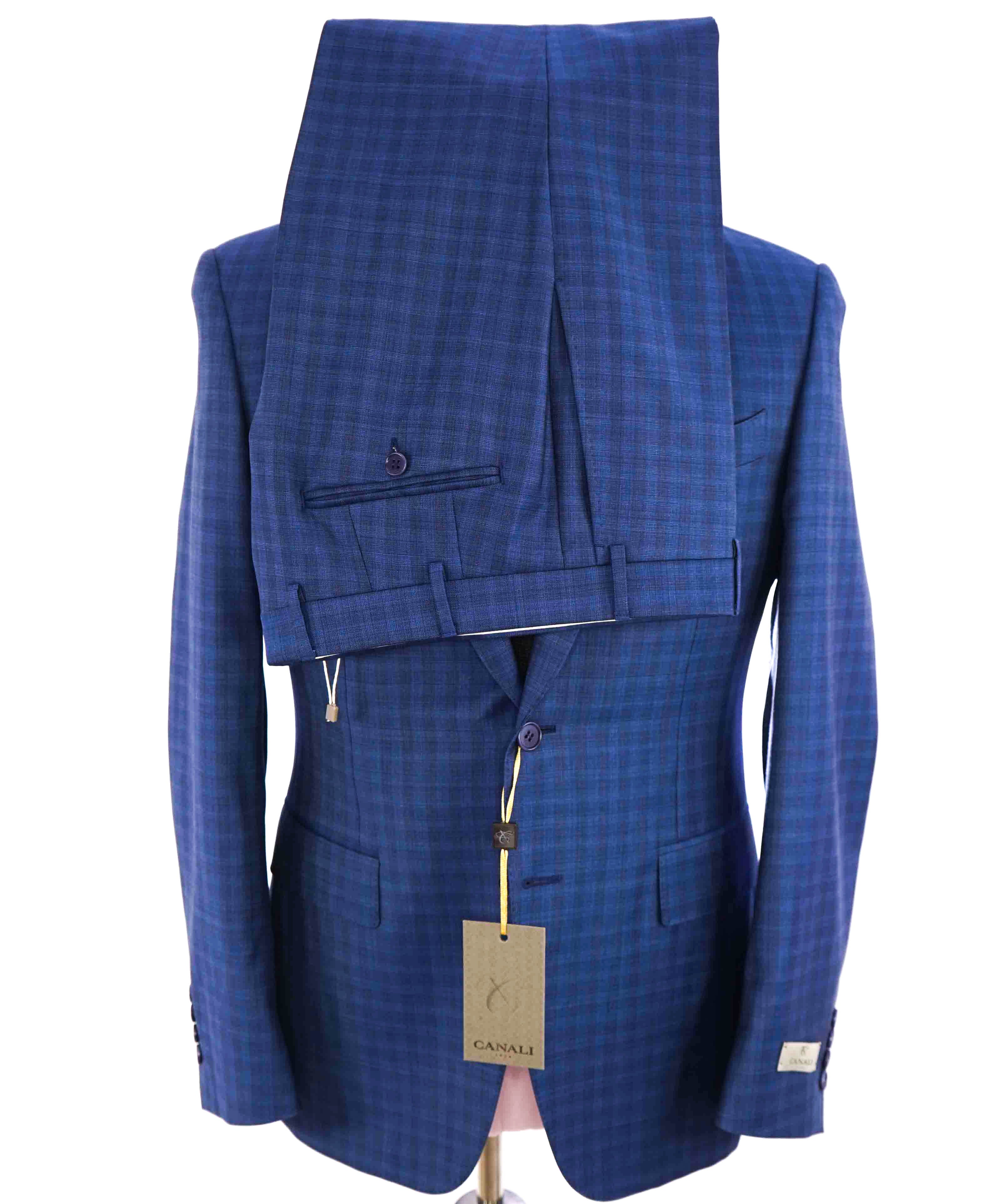 $2,195 CANALI - Medium Blue Check Plaid Textured 2-Piece Suit - 36R