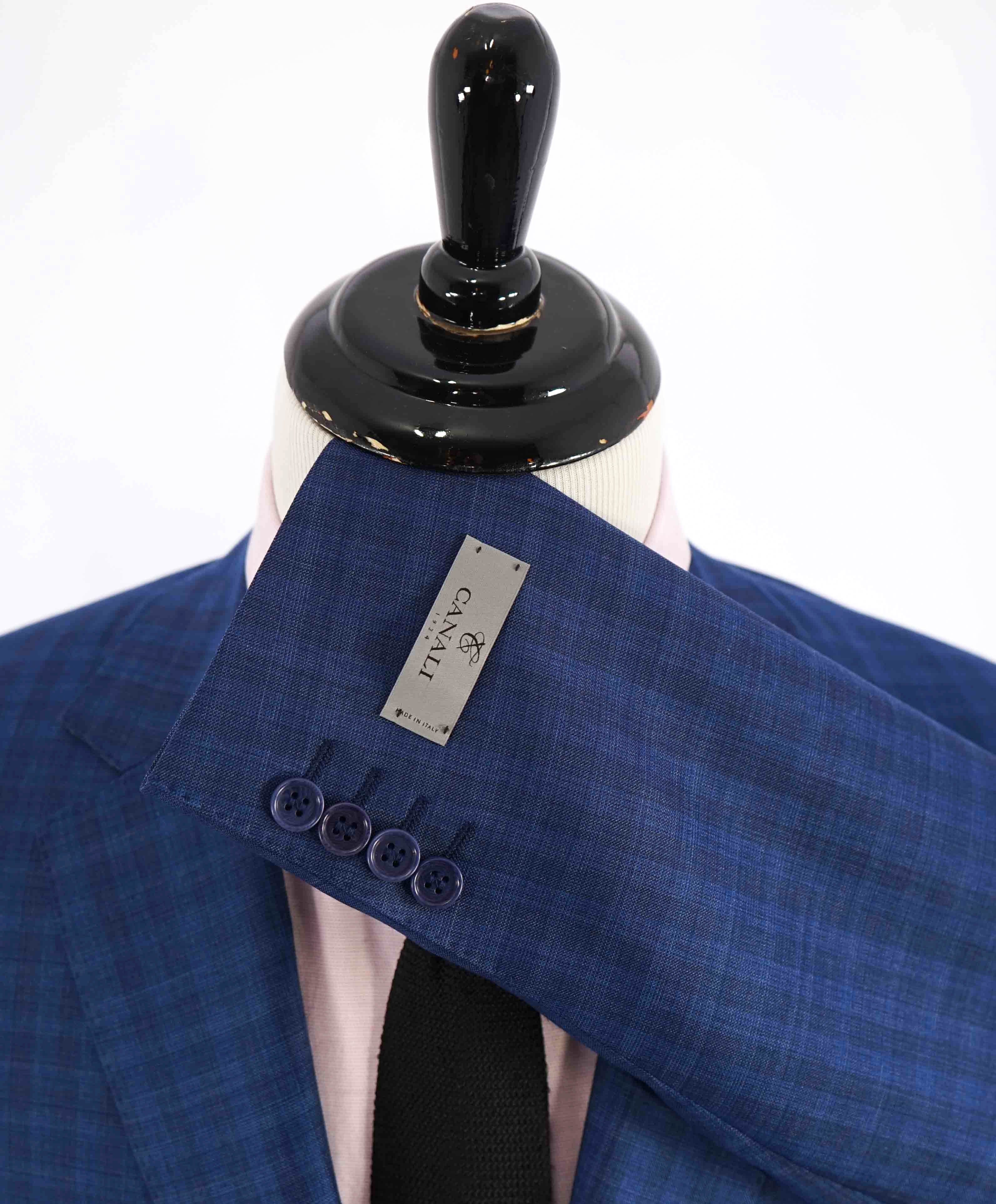 $2,195 CANALI - Medium Blue Check Plaid Textured 2-Piece Suit - 36R