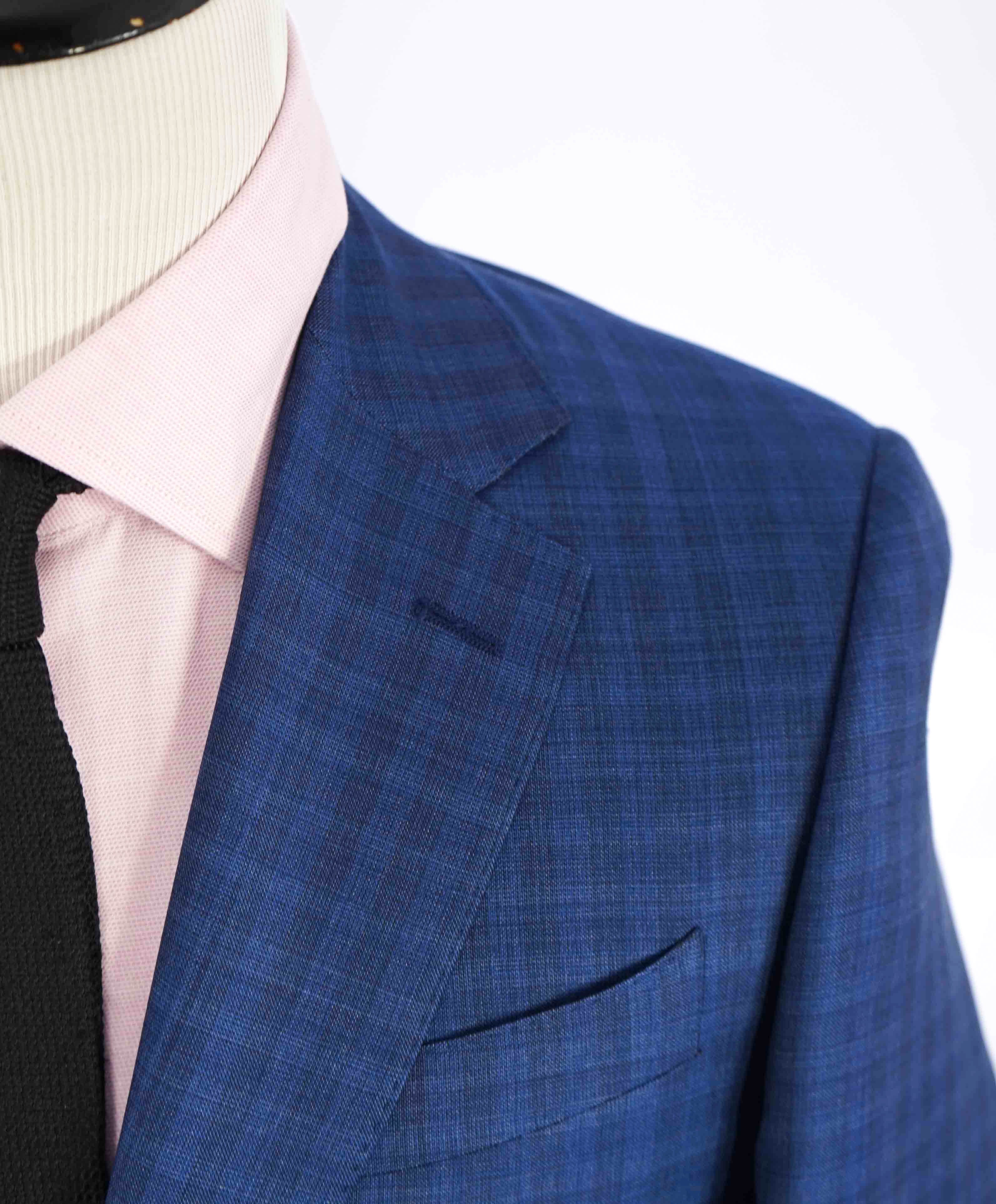 $2,195 CANALI - Medium Blue Check Plaid Textured 2-Piece Suit - 36R