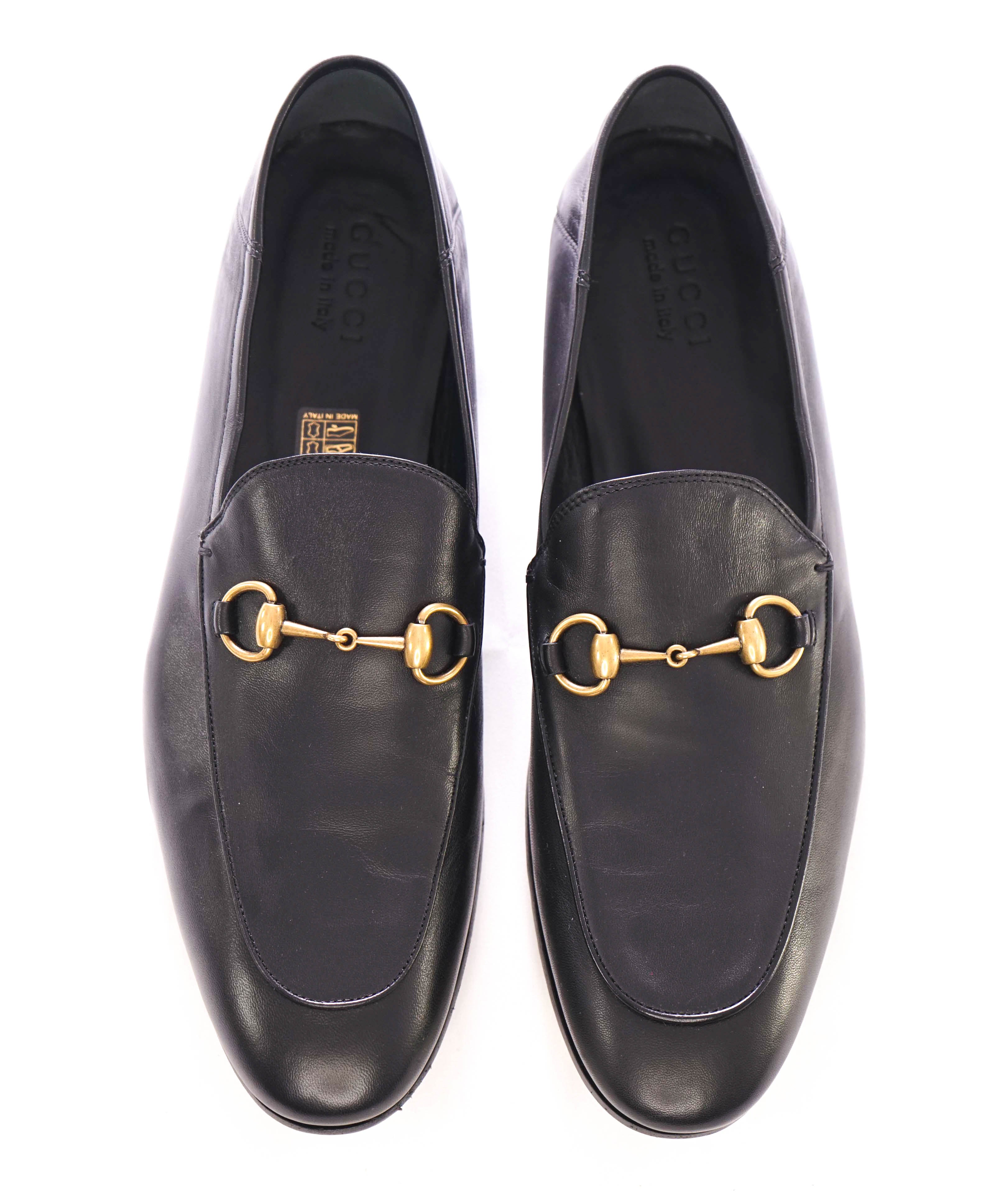 $920 GUCCI - "BRIXTON" Black/Gold ICONIC Horsebit Leather Loafers - 13 US (12.5G)