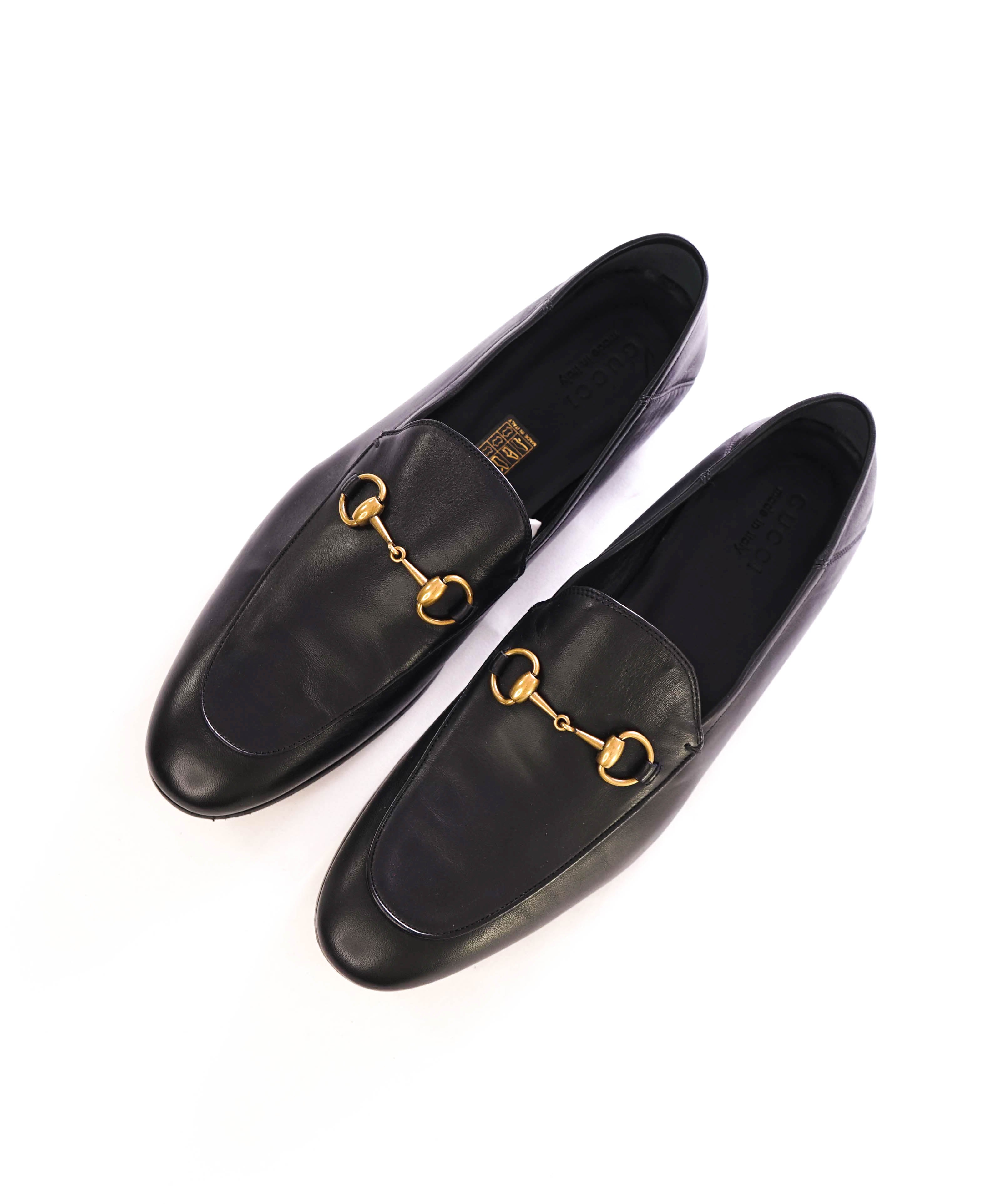 $920 GUCCI - "BRIXTON" Black/Gold ICONIC Horsebit Leather Loafers - 13 US (12.5G)