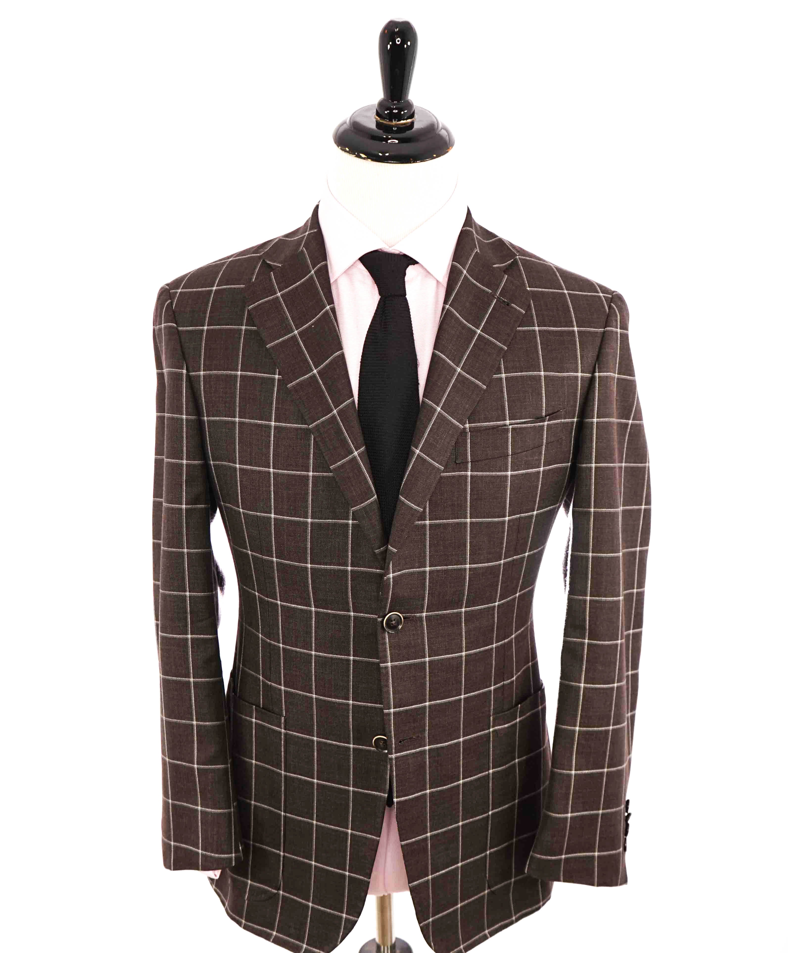 $1,895 CANALI - "KEI" Brown & Ivory Windowpane WOOL/LINEN/SILK Blazer - 40R