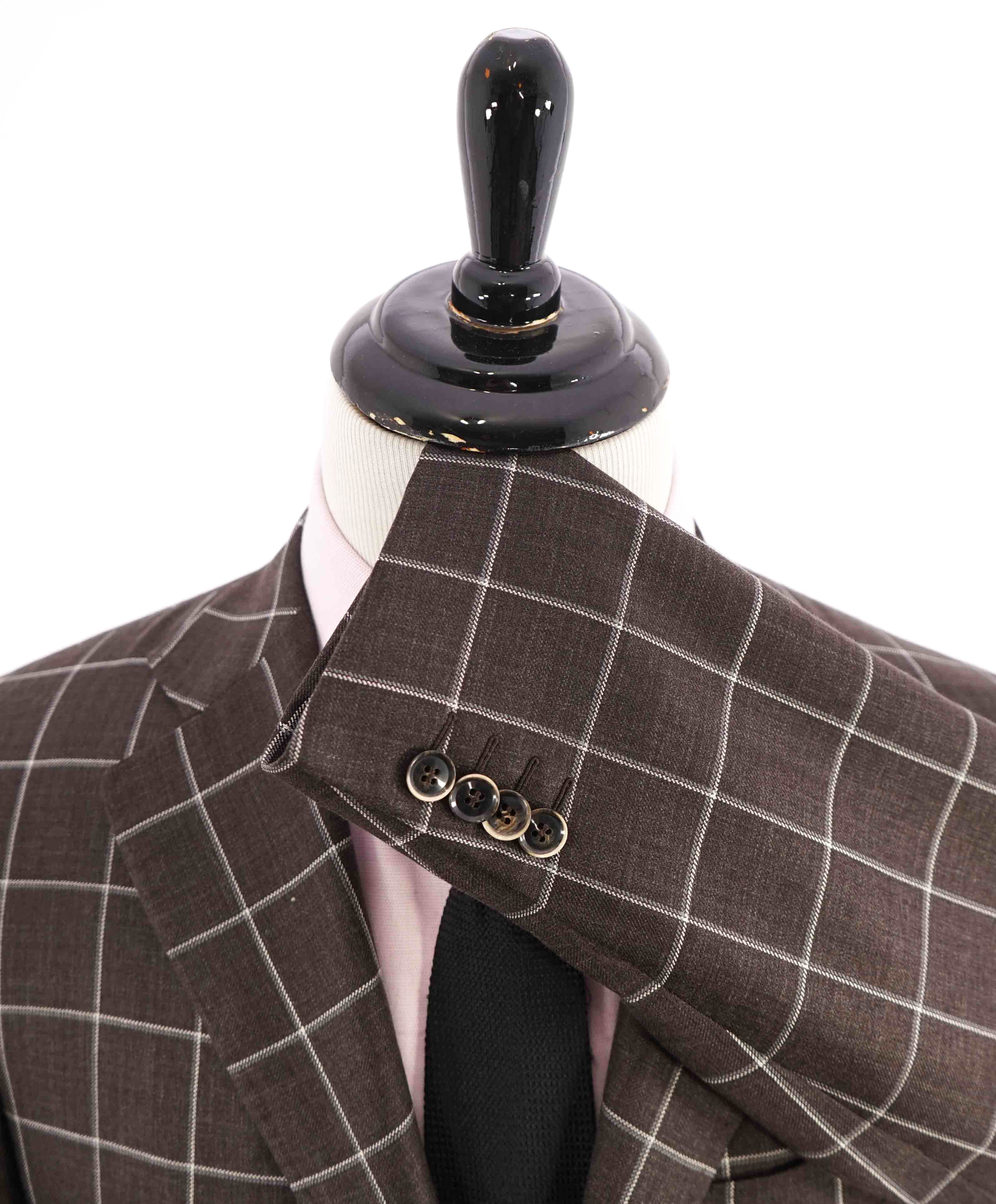 $1,895 CANALI - "KEI" Brown & Ivory Windowpane WOOL/LINEN/SILK Blazer - 40R