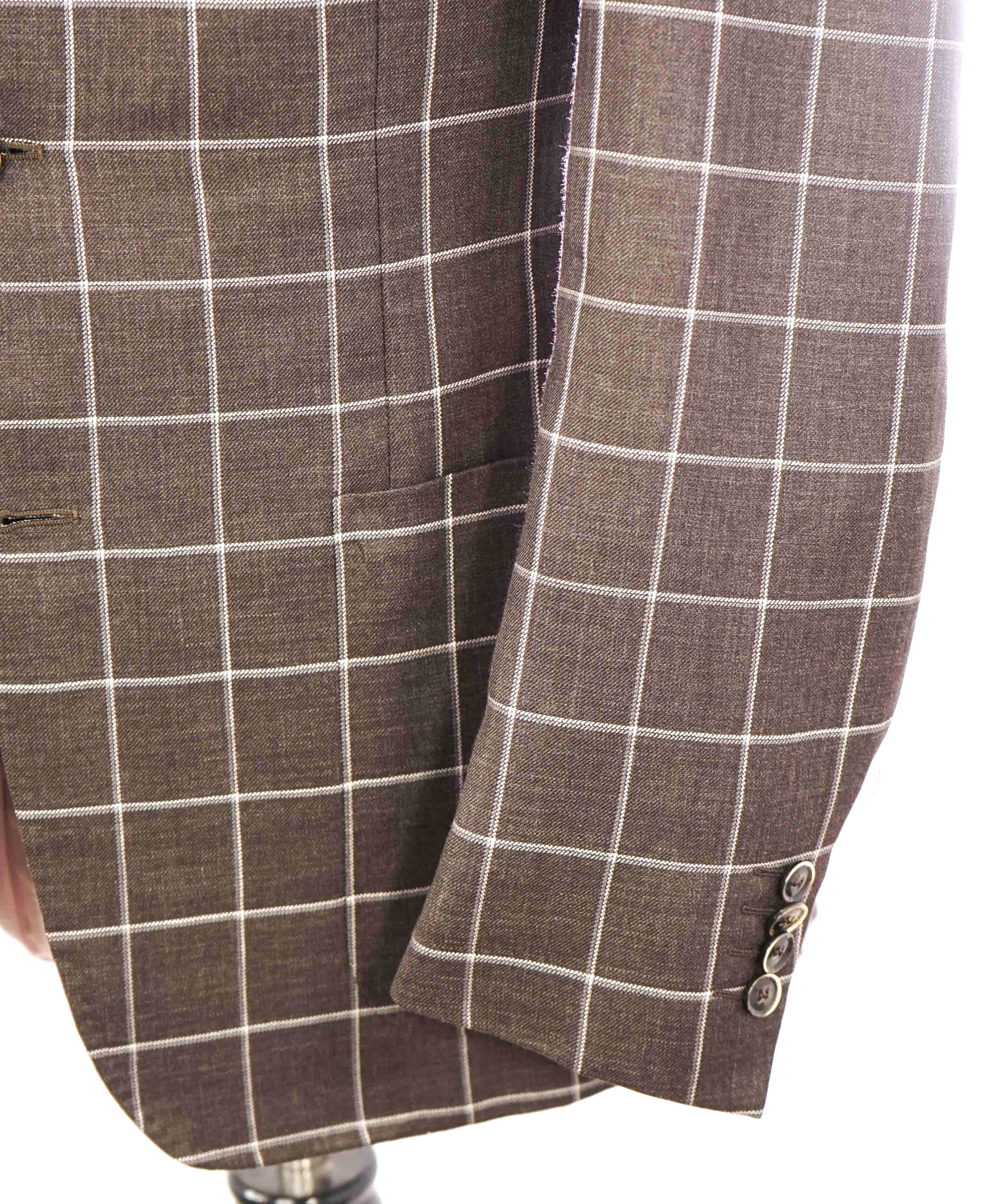 $1,895 CANALI - "KEI" Brown & Ivory Windowpane WOOL/LINEN/SILK Blazer - 40R