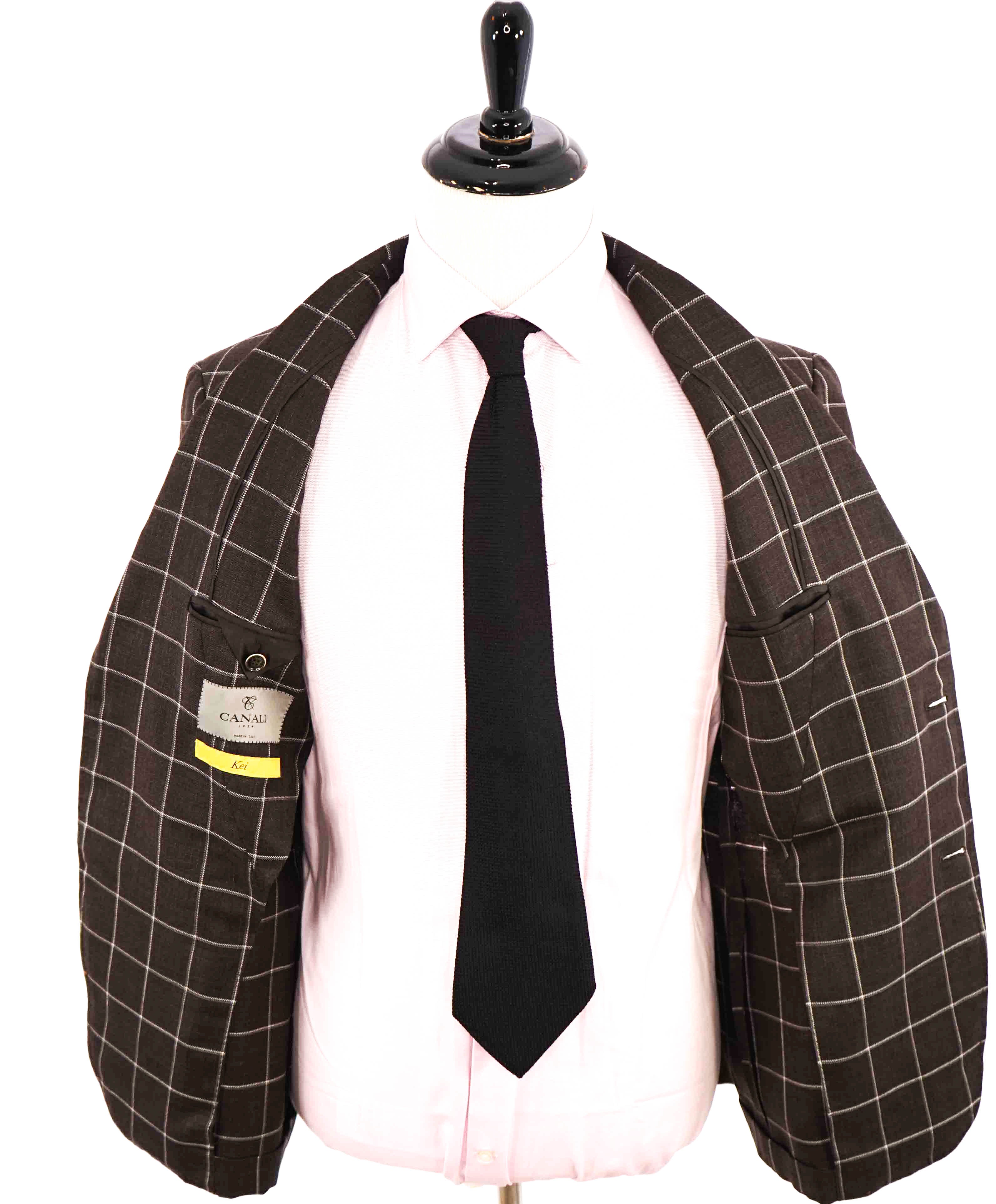 $1,895 CANALI - "KEI" Brown & Ivory Windowpane WOOL/LINEN/SILK Blazer - 40R