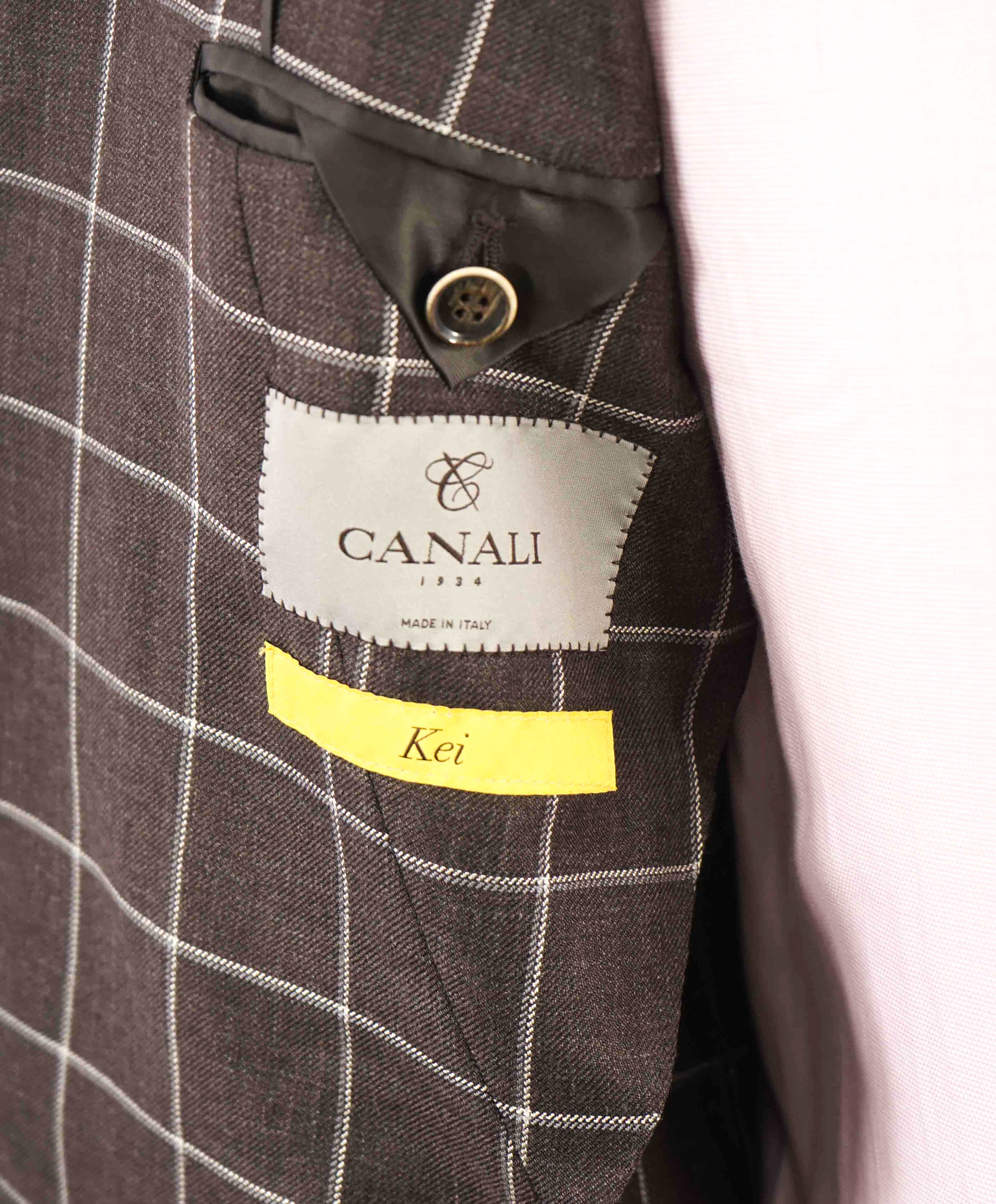 $1,895 CANALI - "KEI" Brown & Ivory Windowpane WOOL/LINEN/SILK Blazer - 40R