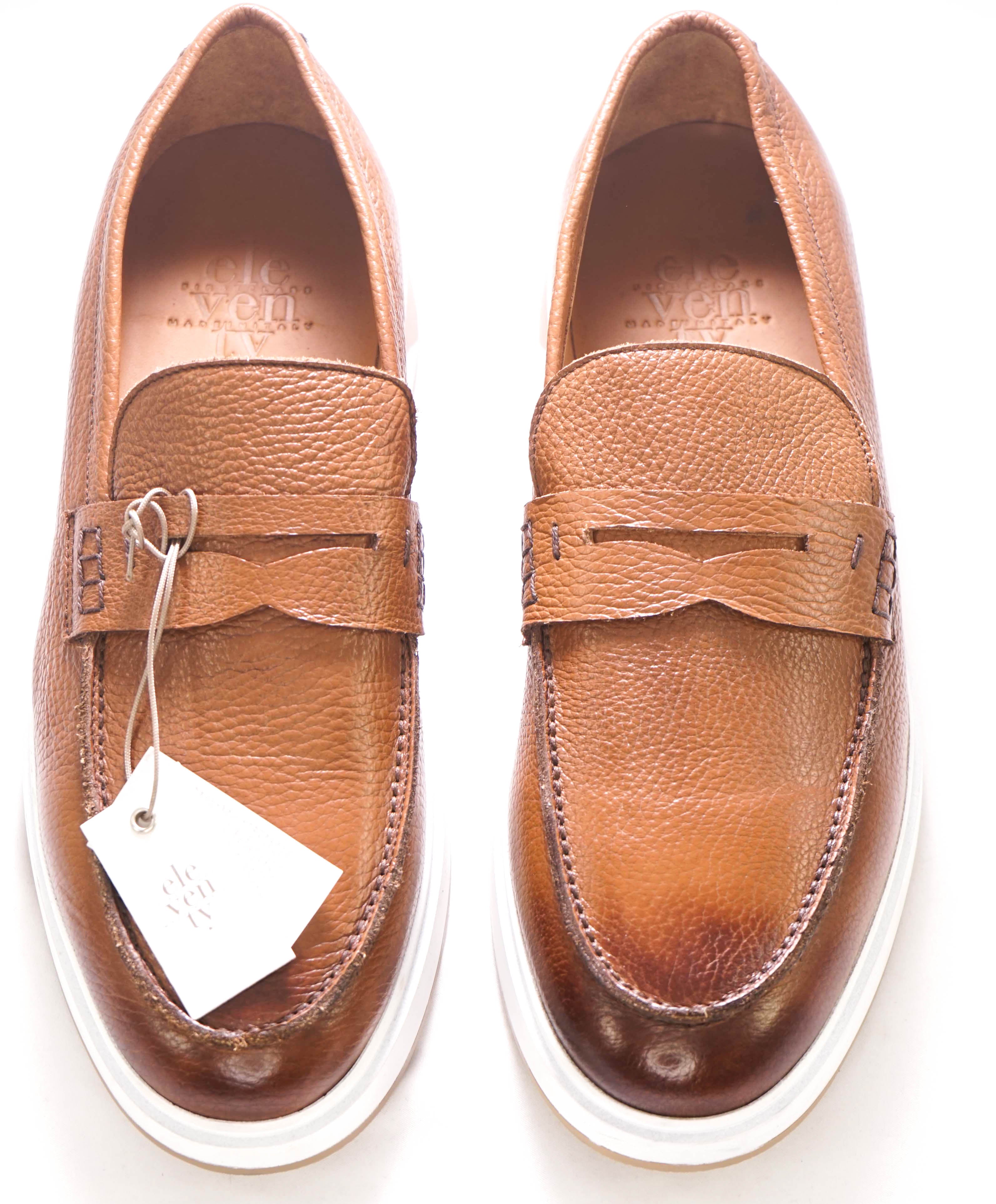 $595 ELEVENTY - Brown Leather Slip-On Sneaker Dress Shoes - 11 US (44EU)