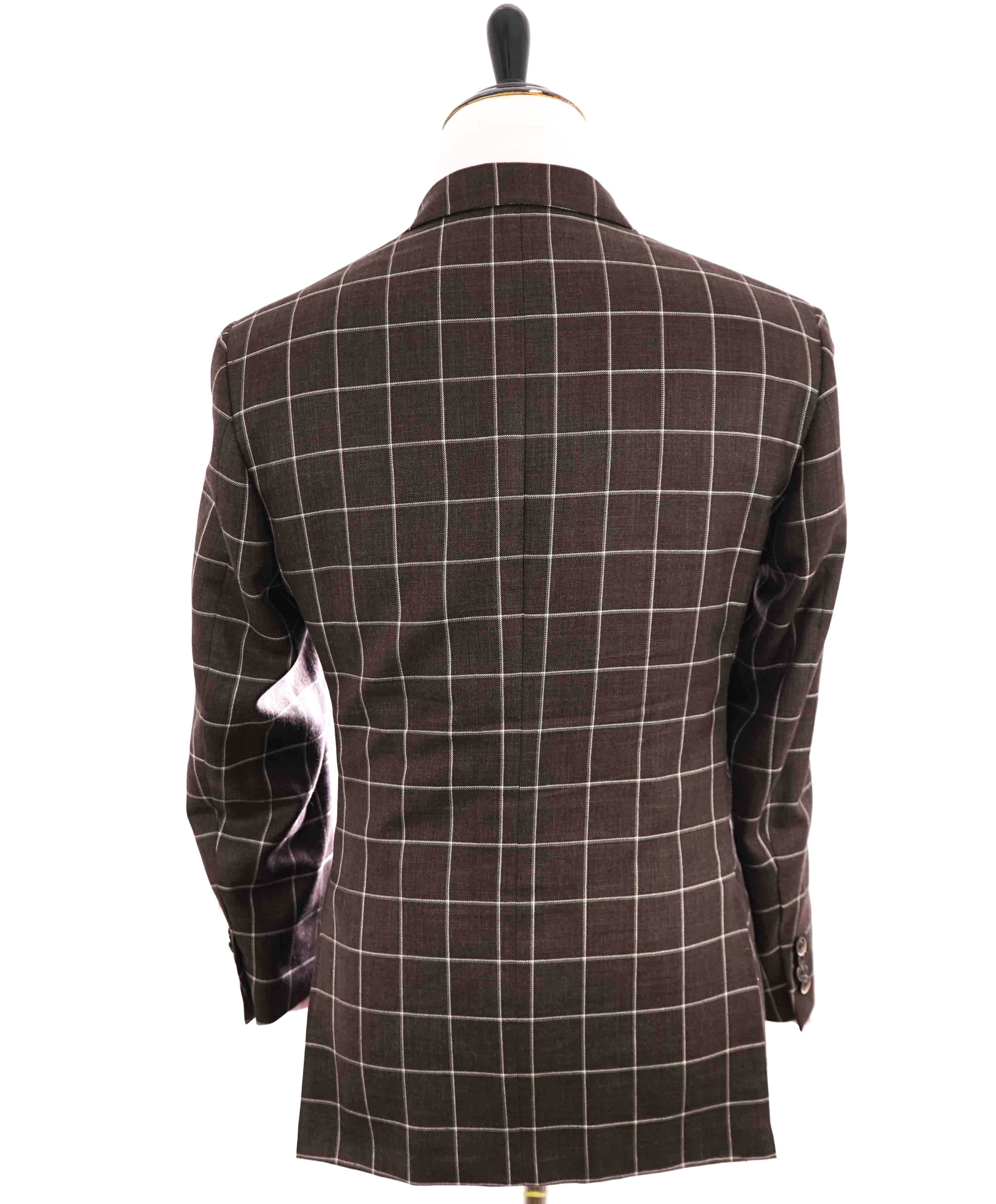 $1,895 CANALI - "KEI" Brown & Ivory Windowpane WOOL/LINEN/SILK Blazer - 40R