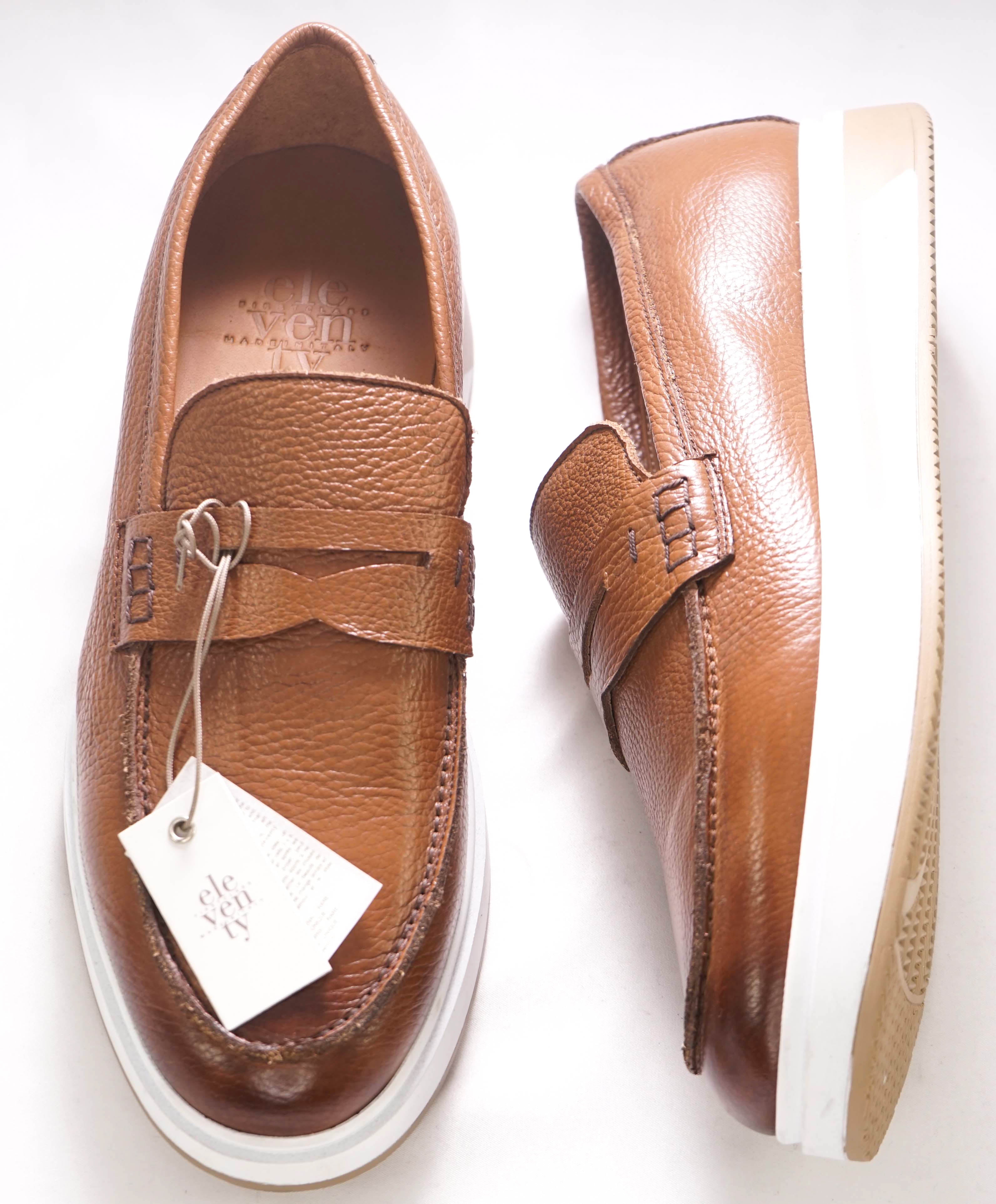 $595 ELEVENTY - Brown Leather Slip-On Sneaker Dress Shoes - 11 US (44EU)