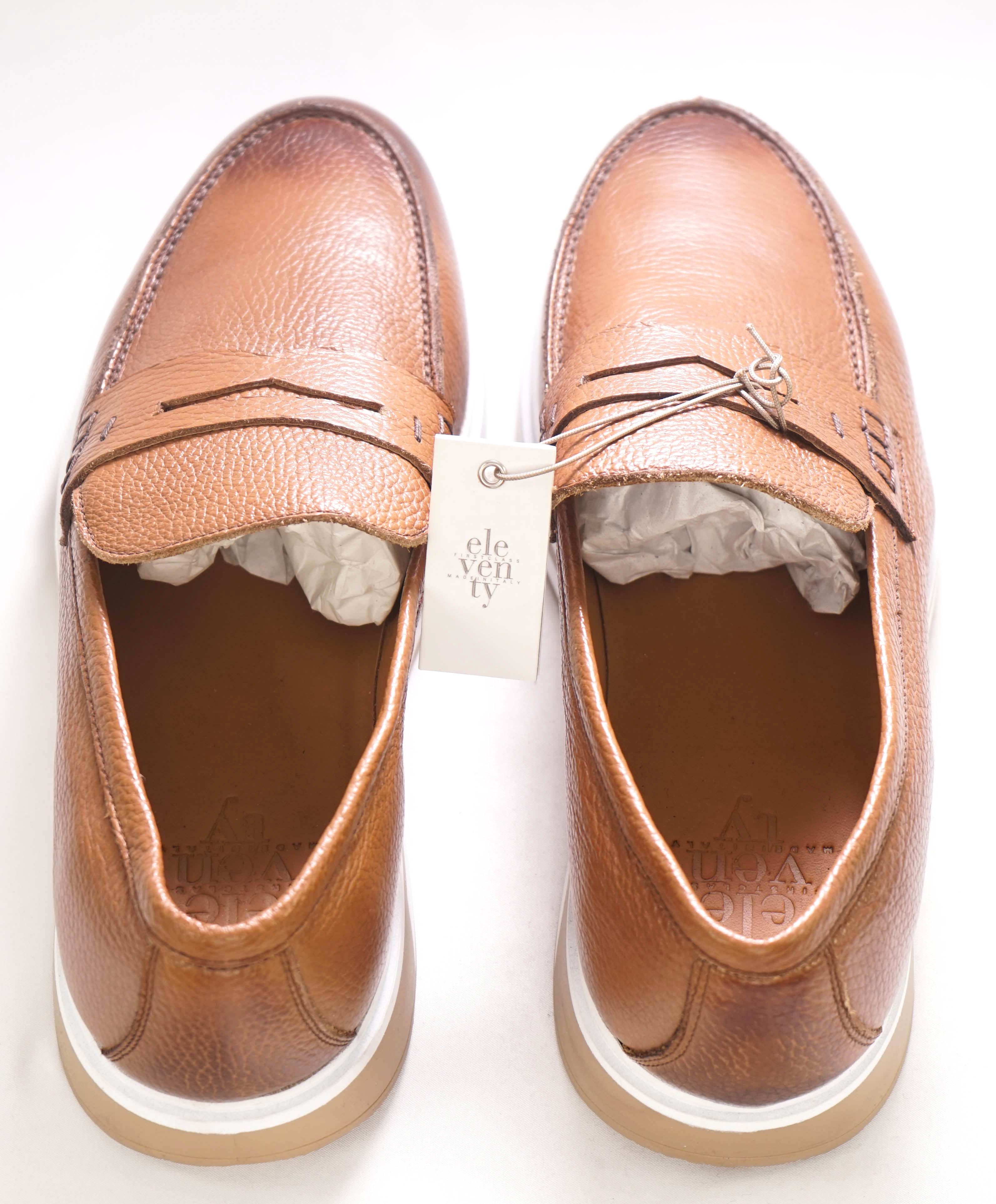 $595 ELEVENTY - Brown Leather Slip-On Sneaker Dress Shoes - 11 US (44EU)