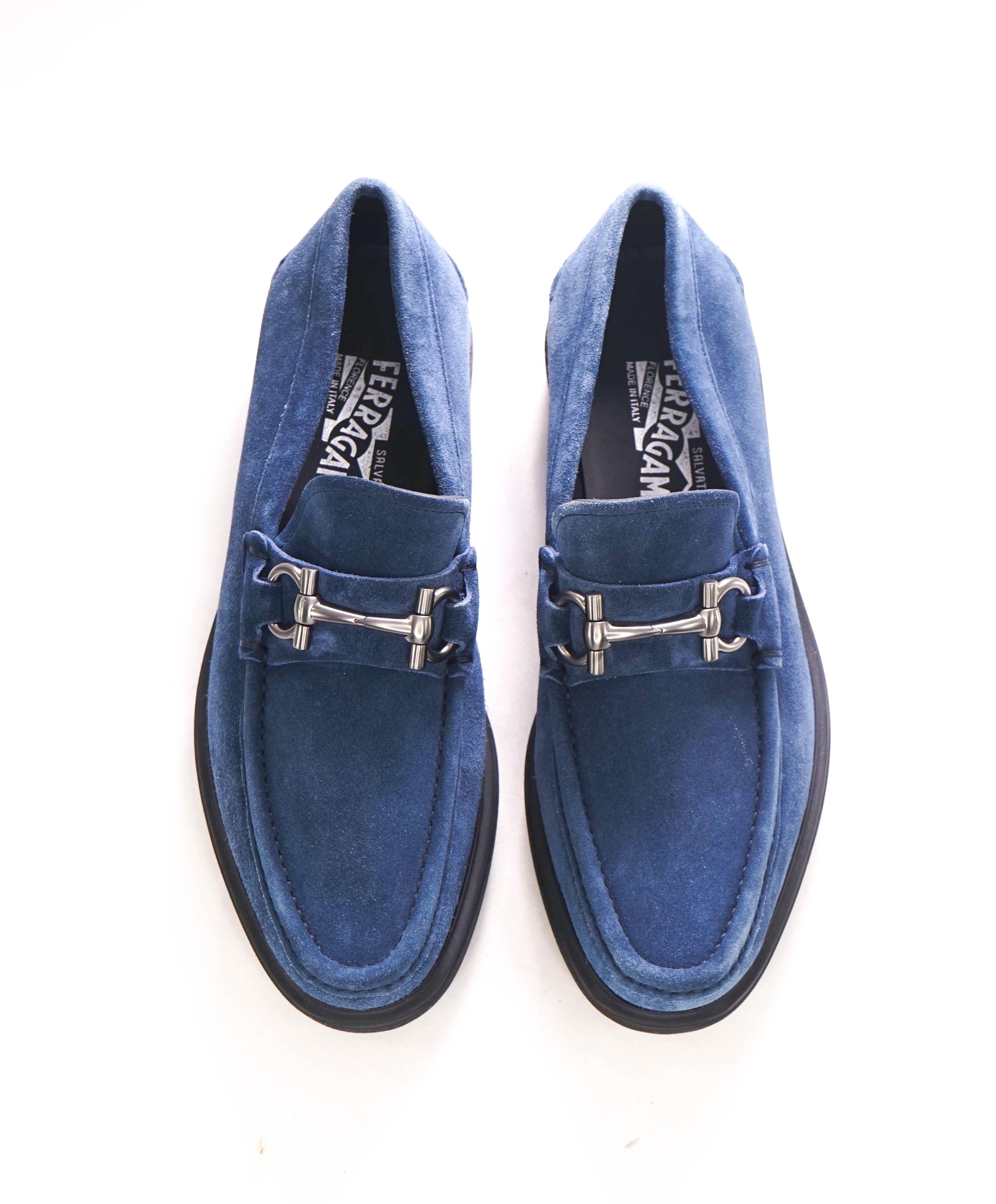 SALVATORE FERRAGAMO - “GLASGOW" Blue Suede Lug Sole Gancini Loafer- 8.5 EEE