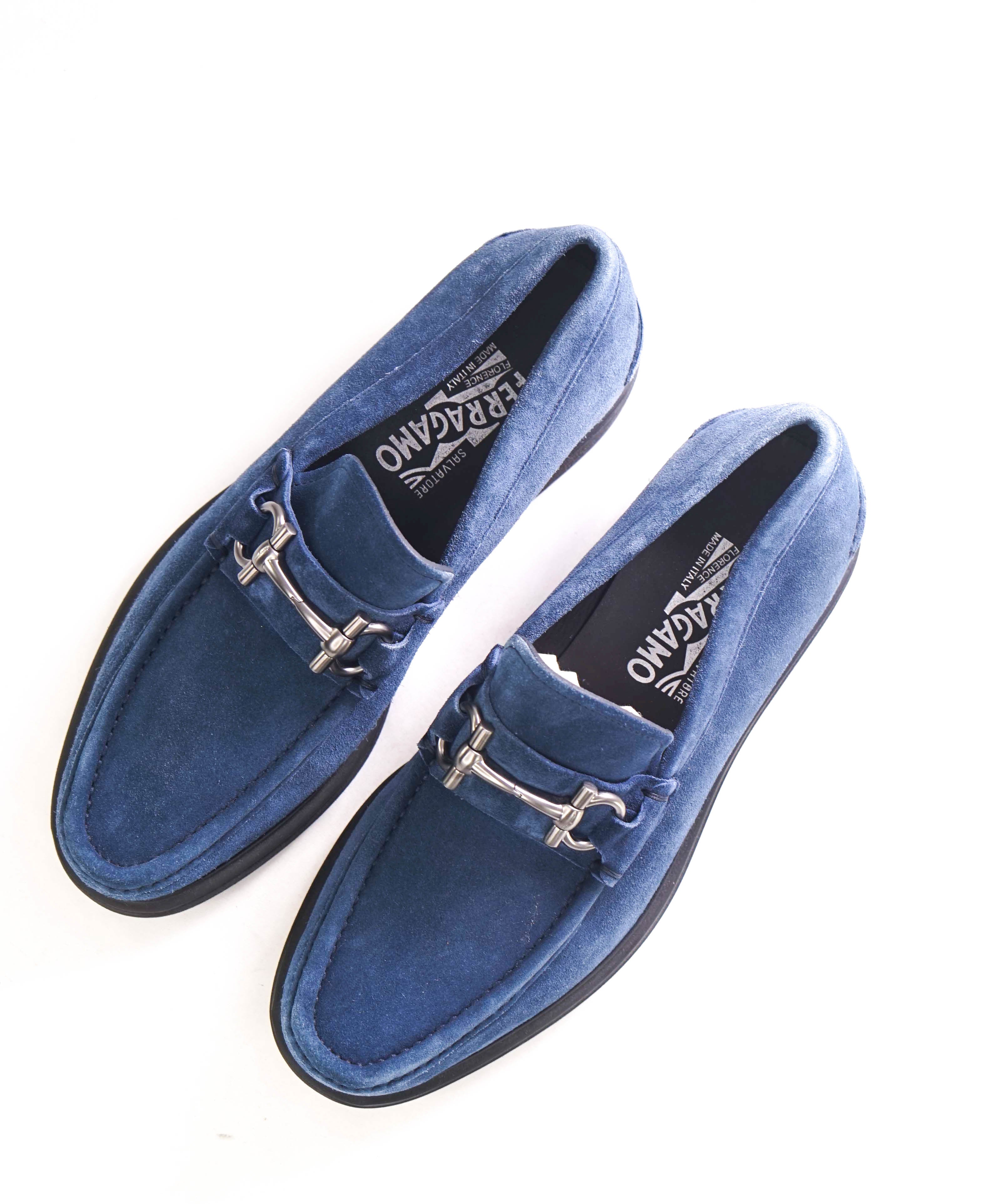 SALVATORE FERRAGAMO - “GLASGOW" Blue Suede Lug Sole Gancini Loafer- 8.5 EEE