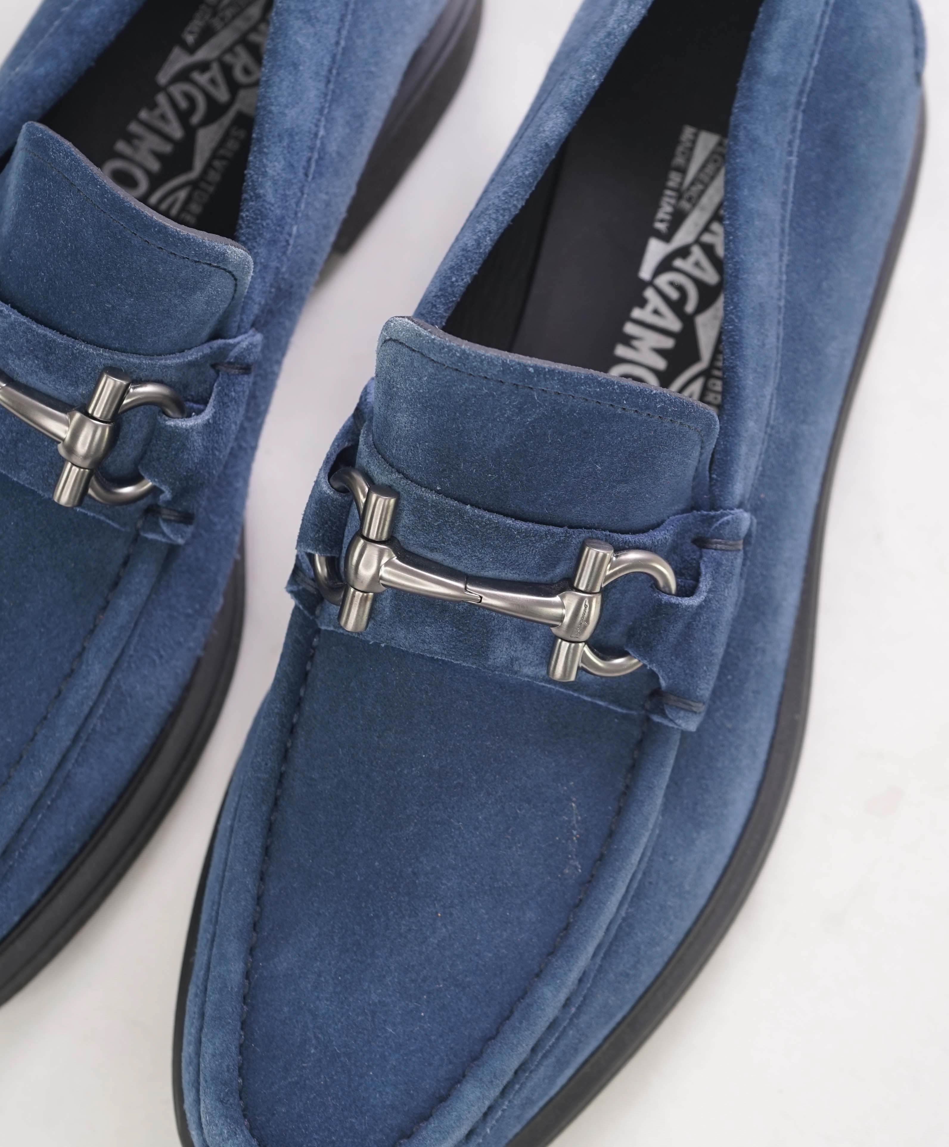 SALVATORE FERRAGAMO - “GLASGOW" Blue Suede Lug Sole Gancini Loafer- 8.5 EEE