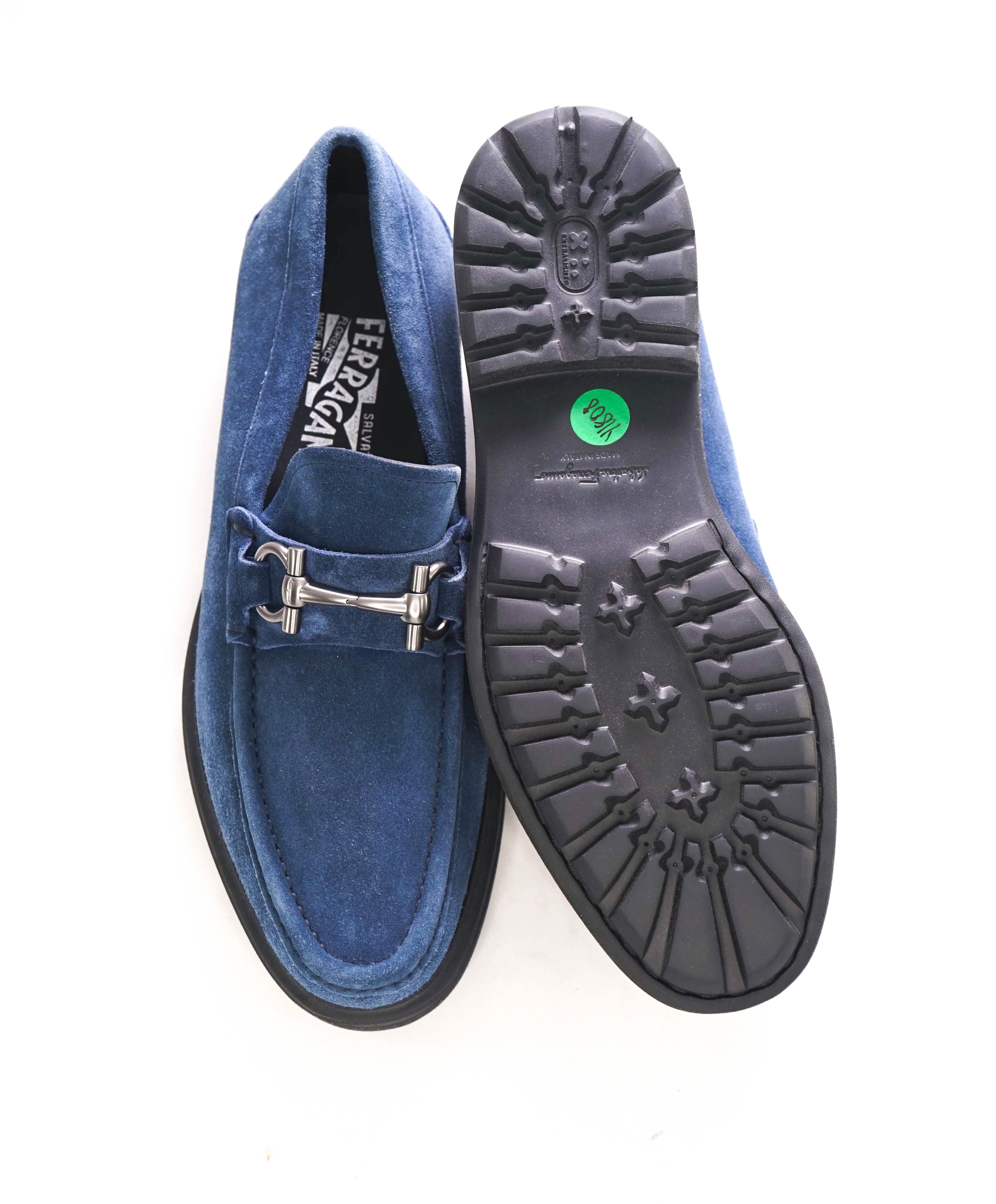 SALVATORE FERRAGAMO - “GLASGOW" Blue Suede Lug Sole Gancini Loafer- 8.5 EEE