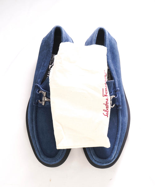 SALVATORE FERRAGAMO - “GLASGOW" Blue Suede Lug Sole Gancini Loafer- 8.5 EEE