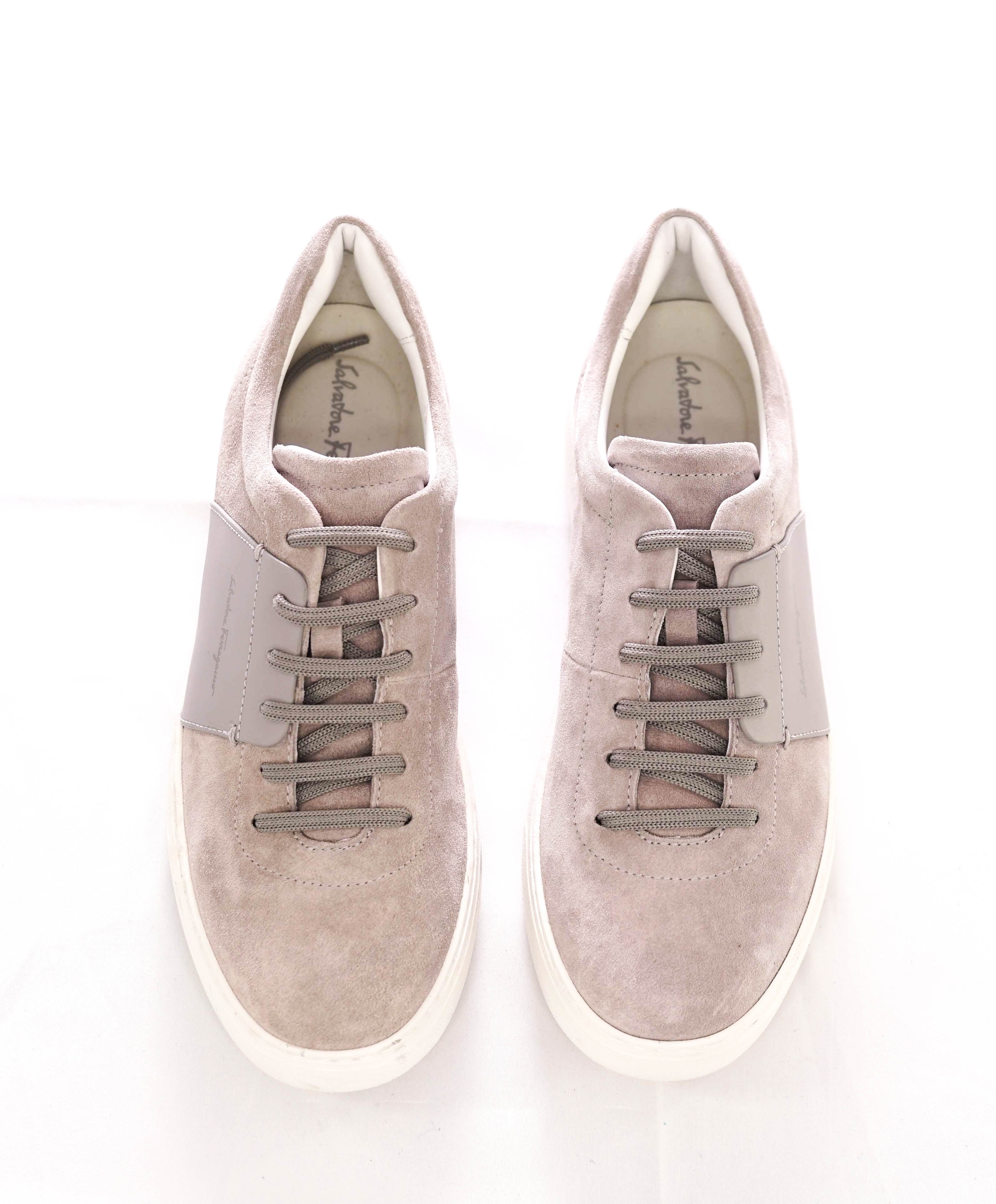 $750 SALVATORE FERRAGAMO - *RAMBLAS* White/Gray Gancini Sneaker - 7 M US