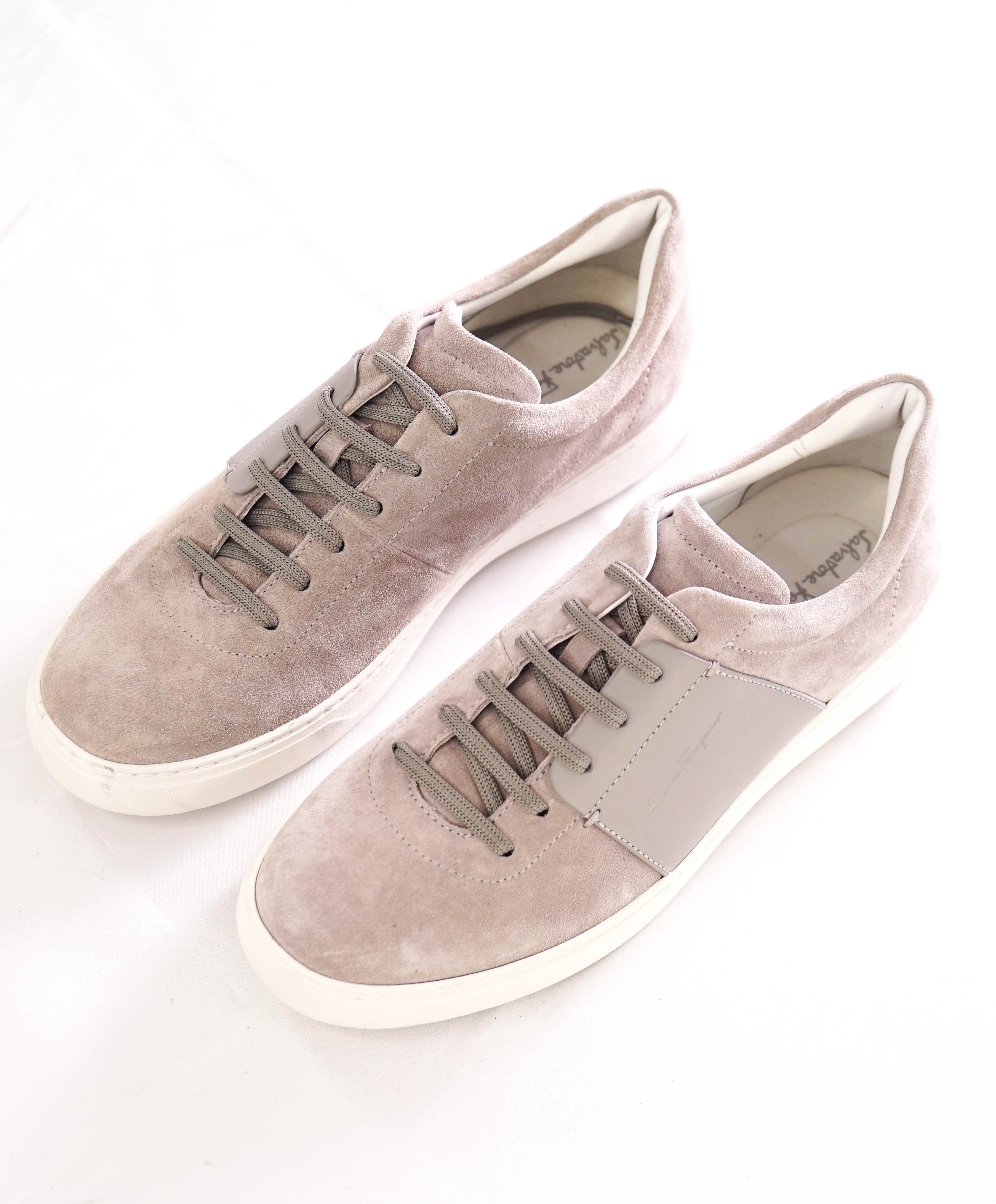 $750 SALVATORE FERRAGAMO - *RAMBLAS* White/Gray Gancini Sneaker - 7 M US