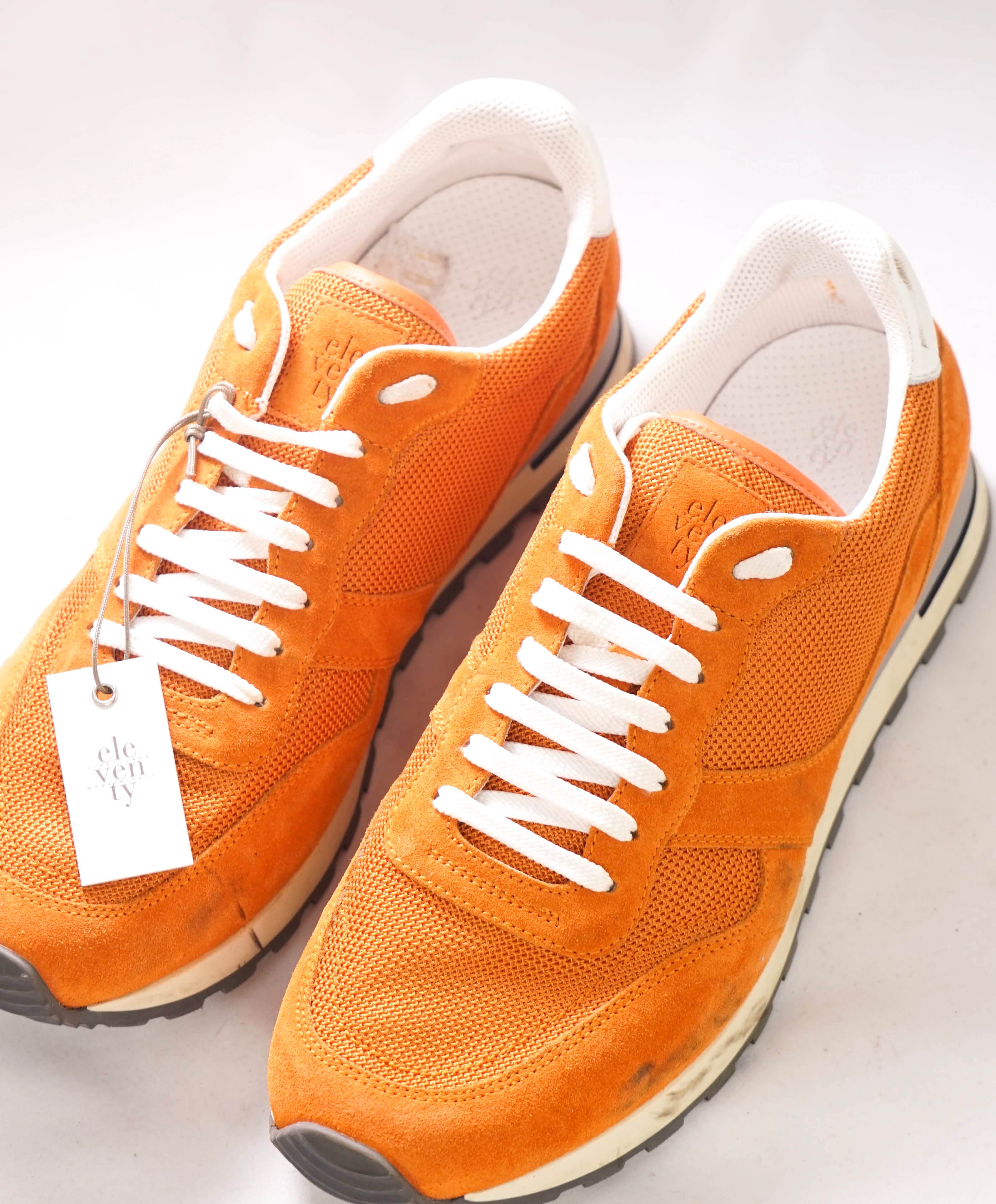 $495 ELEVENTY - "11TY" Suede/Fabric Orange Sneaker - 12 US (45 EU)