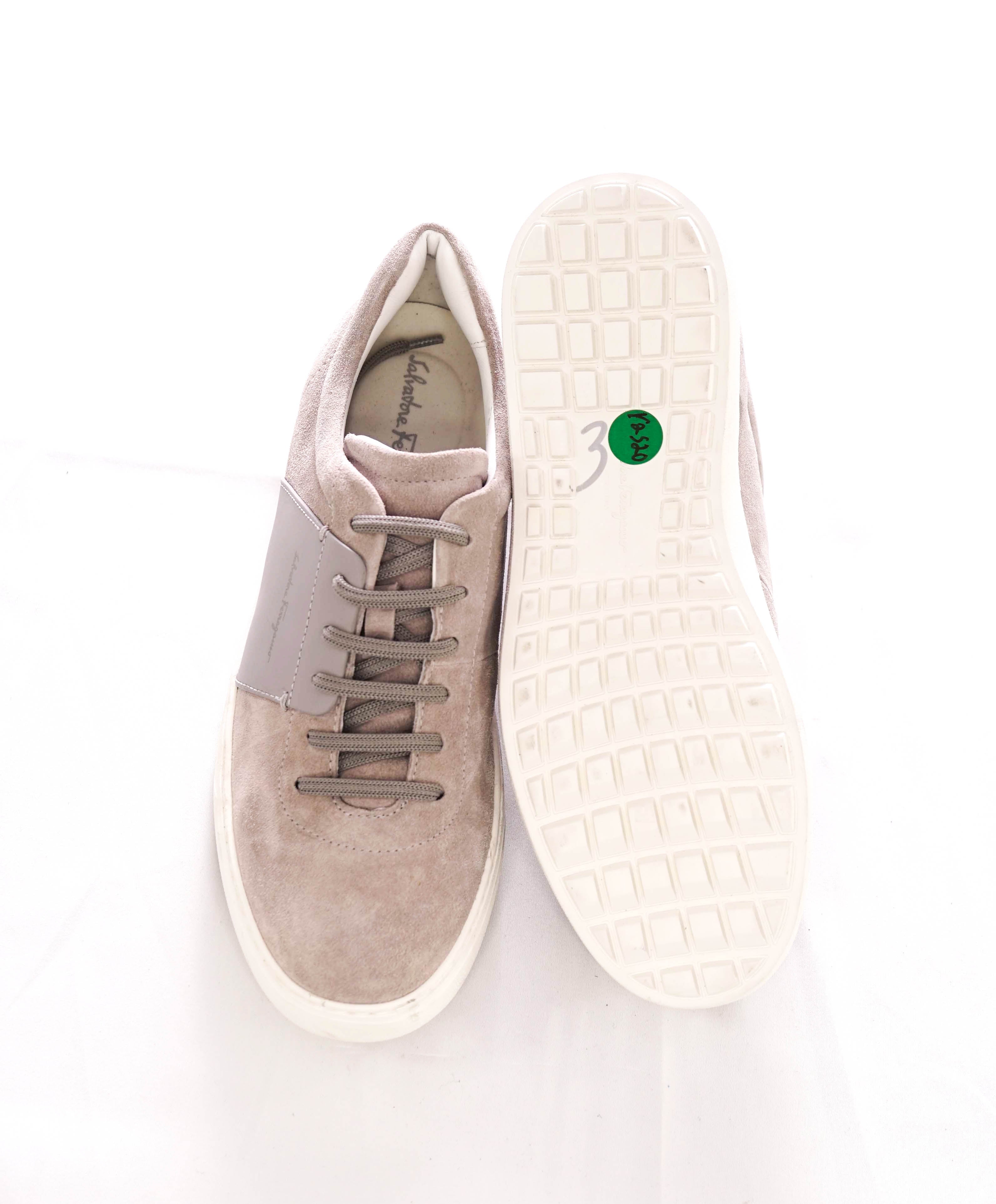 $750 SALVATORE FERRAGAMO - *RAMBLAS* White/Gray Gancini Sneaker - 7 M US