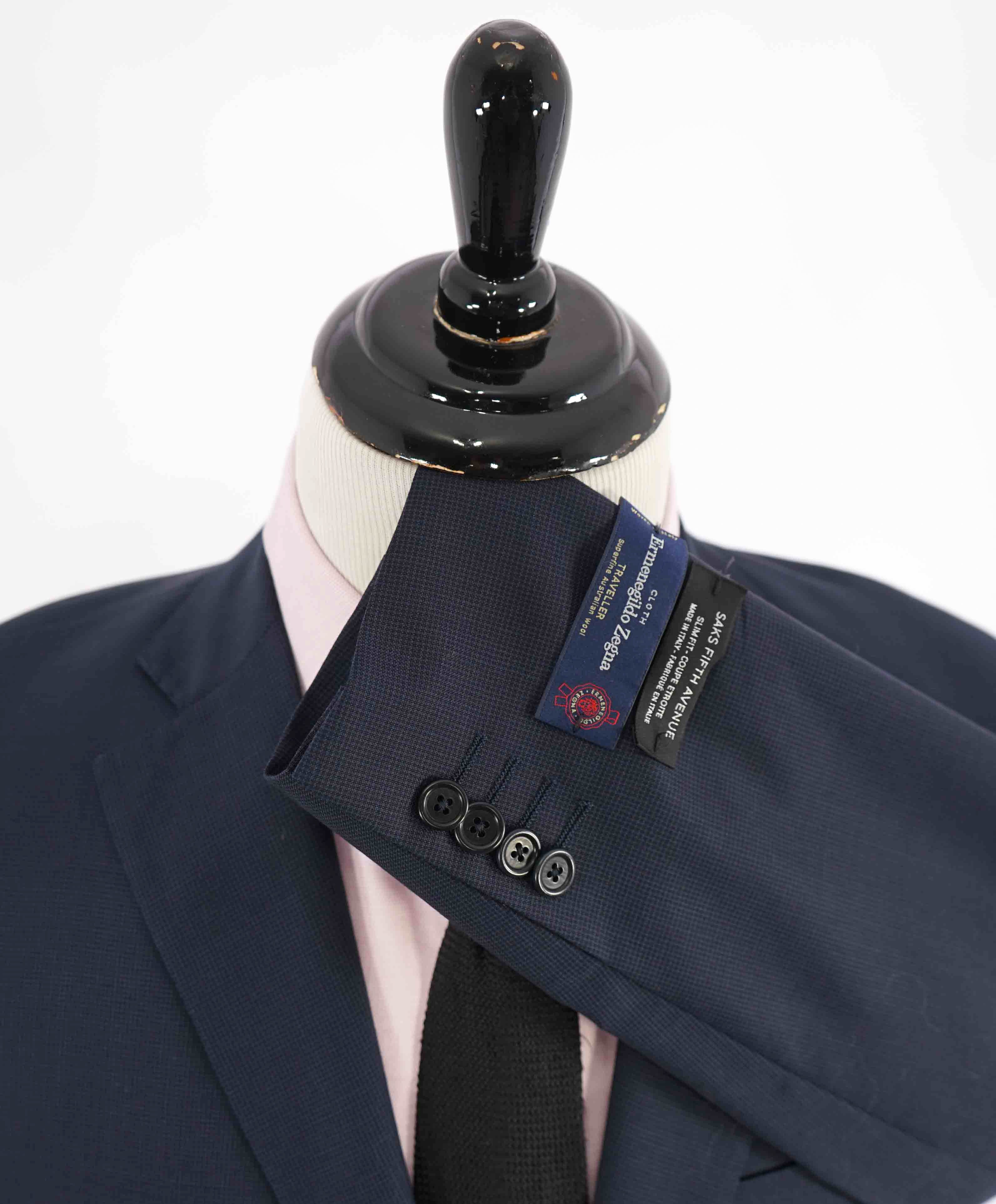 $1,295 ERMENEGILDO ZEGNA - By SAKS FIFTH AVENUE "Slim" Blue Check Suit - 38S