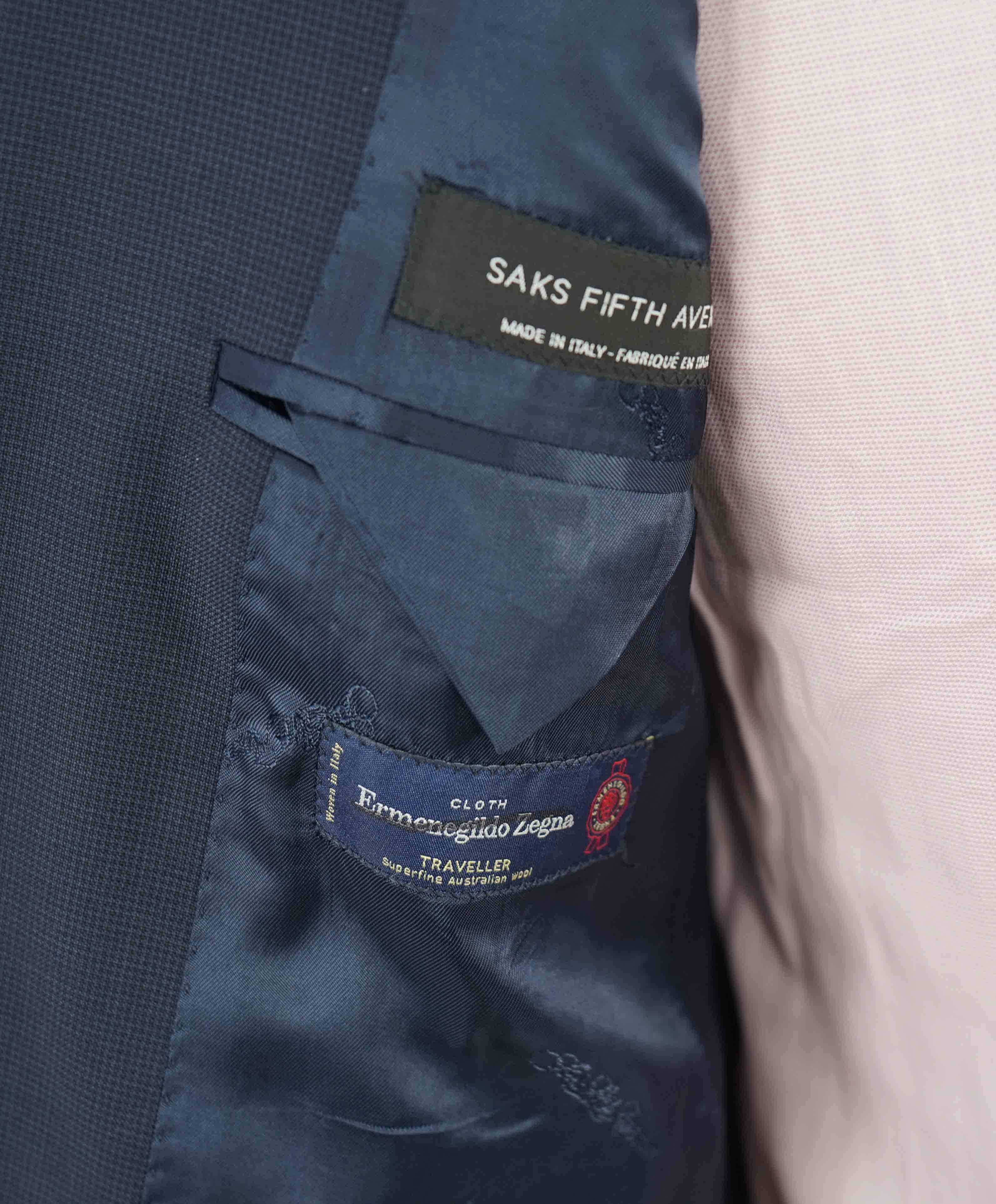 $1,295 ERMENEGILDO ZEGNA - By SAKS FIFTH AVENUE "Slim" Blue Check Suit - 38S