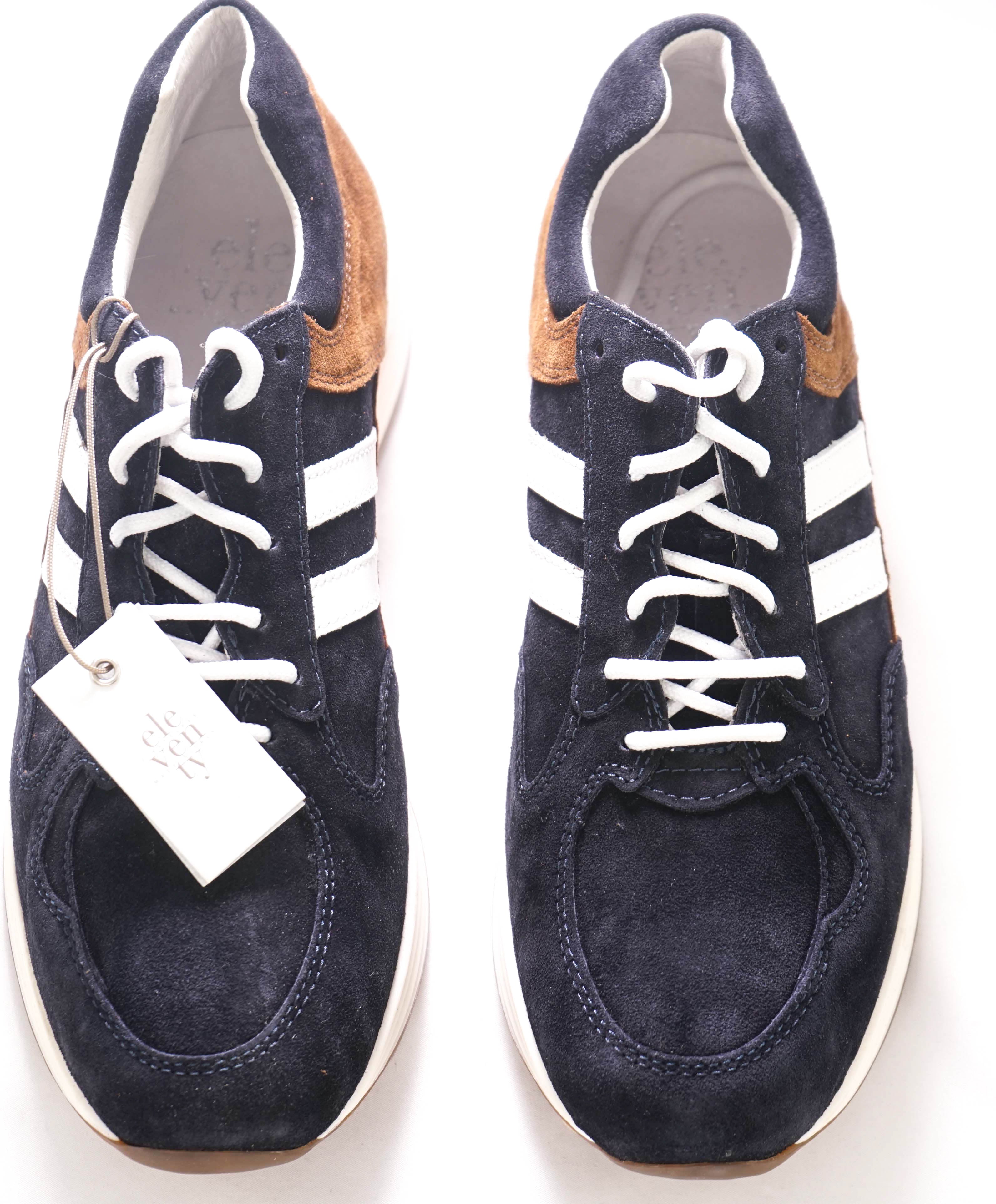 $495 ELEVENTY - Blue Suede & Brown Stripe Sneaker - 8 US (41 EU)