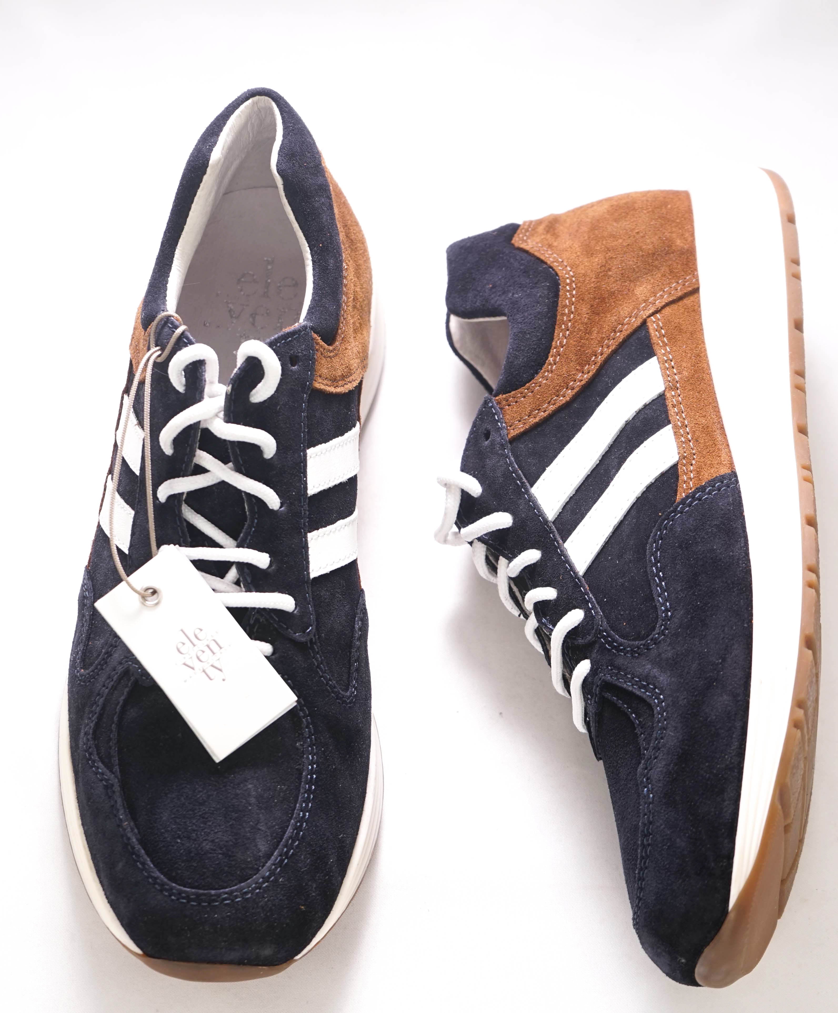 $495 ELEVENTY - Blue Suede & Brown Stripe Sneaker - 8 US (41 EU)