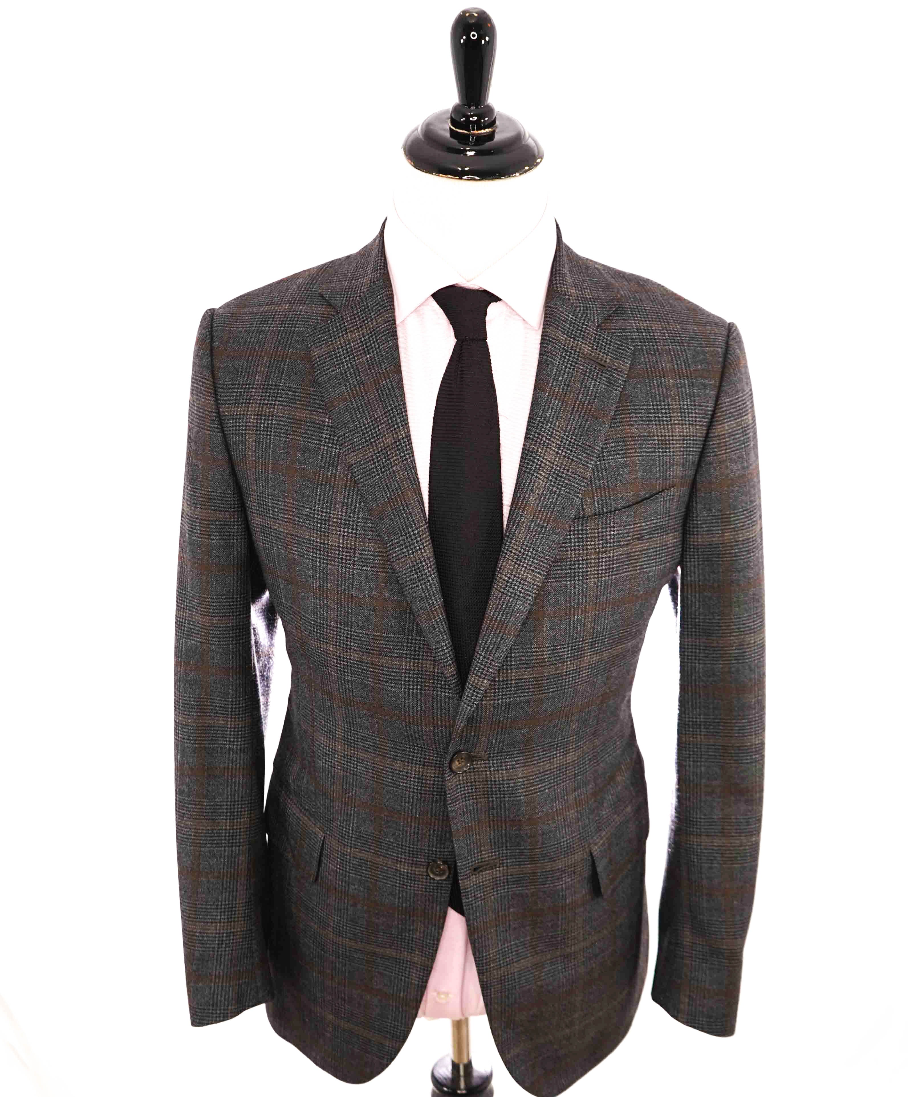 $2,995 ISAIA - "CROSSBRED WOOL" Gray/Brown/Rust Check Blazer - 44R