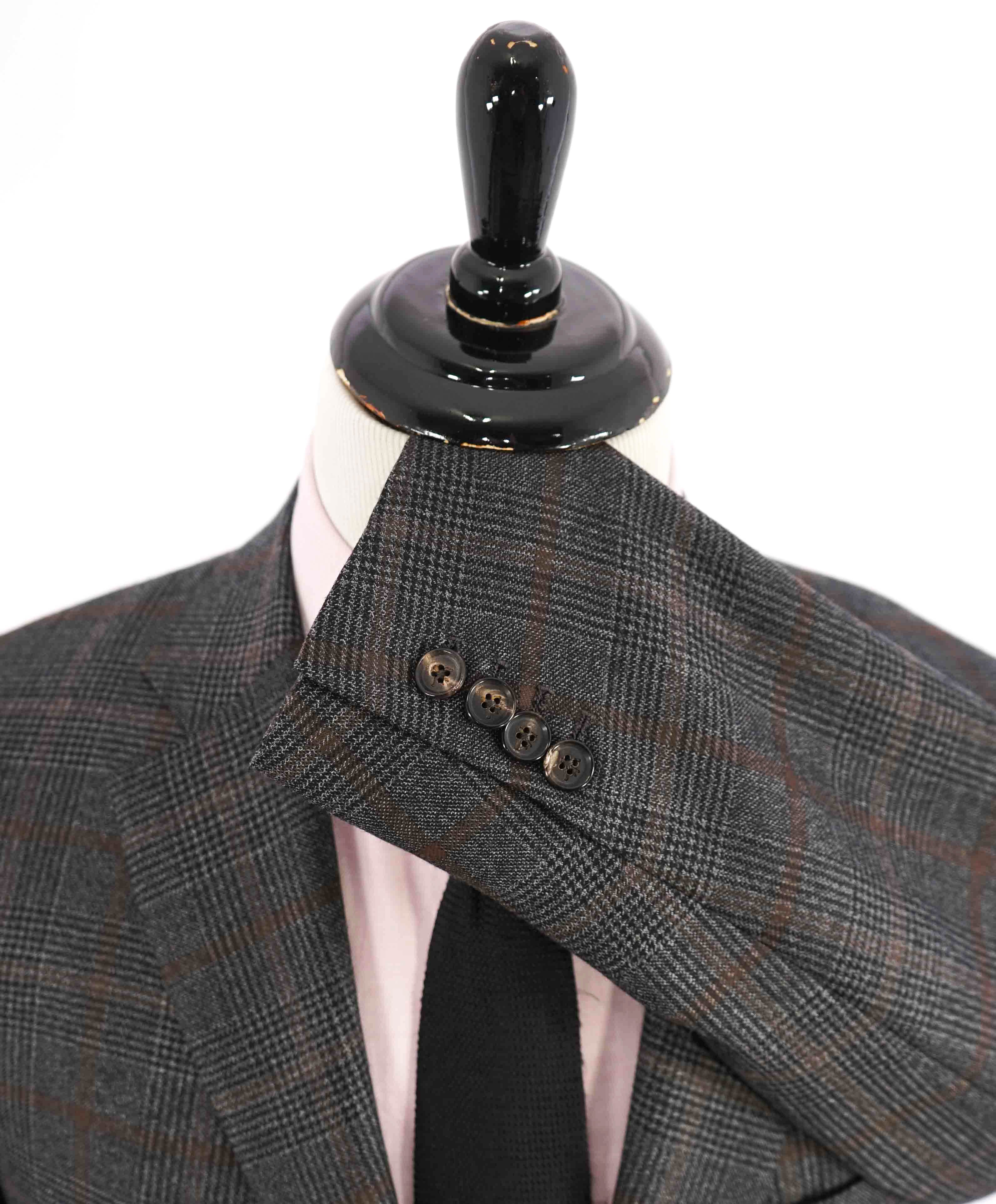 $2,995 ISAIA - "CROSSBRED WOOL" Gray/Brown/Rust Check Blazer - 44R