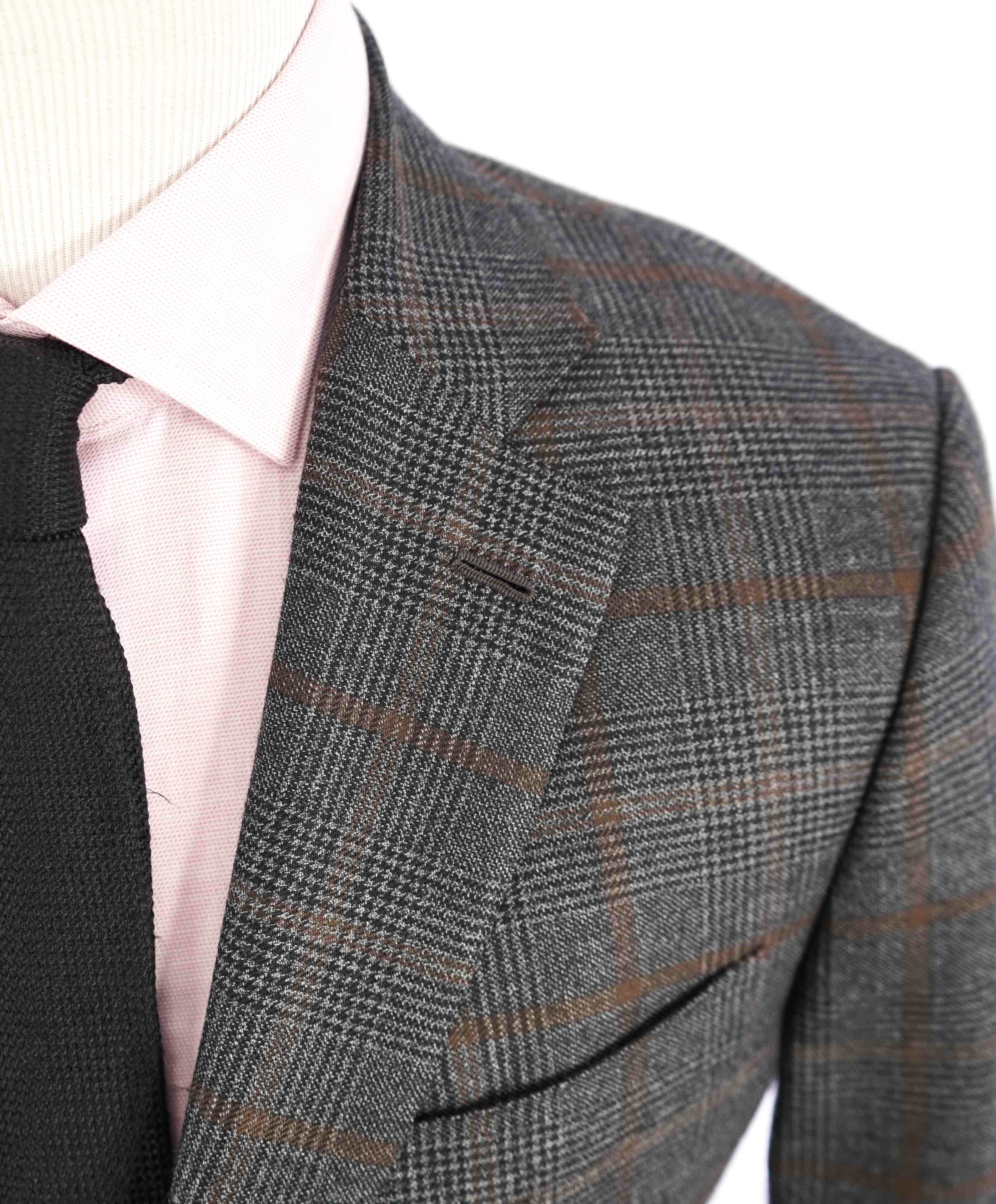 $2,995 ISAIA - "CROSSBRED WOOL" Gray/Brown/Rust Check Blazer - 44R