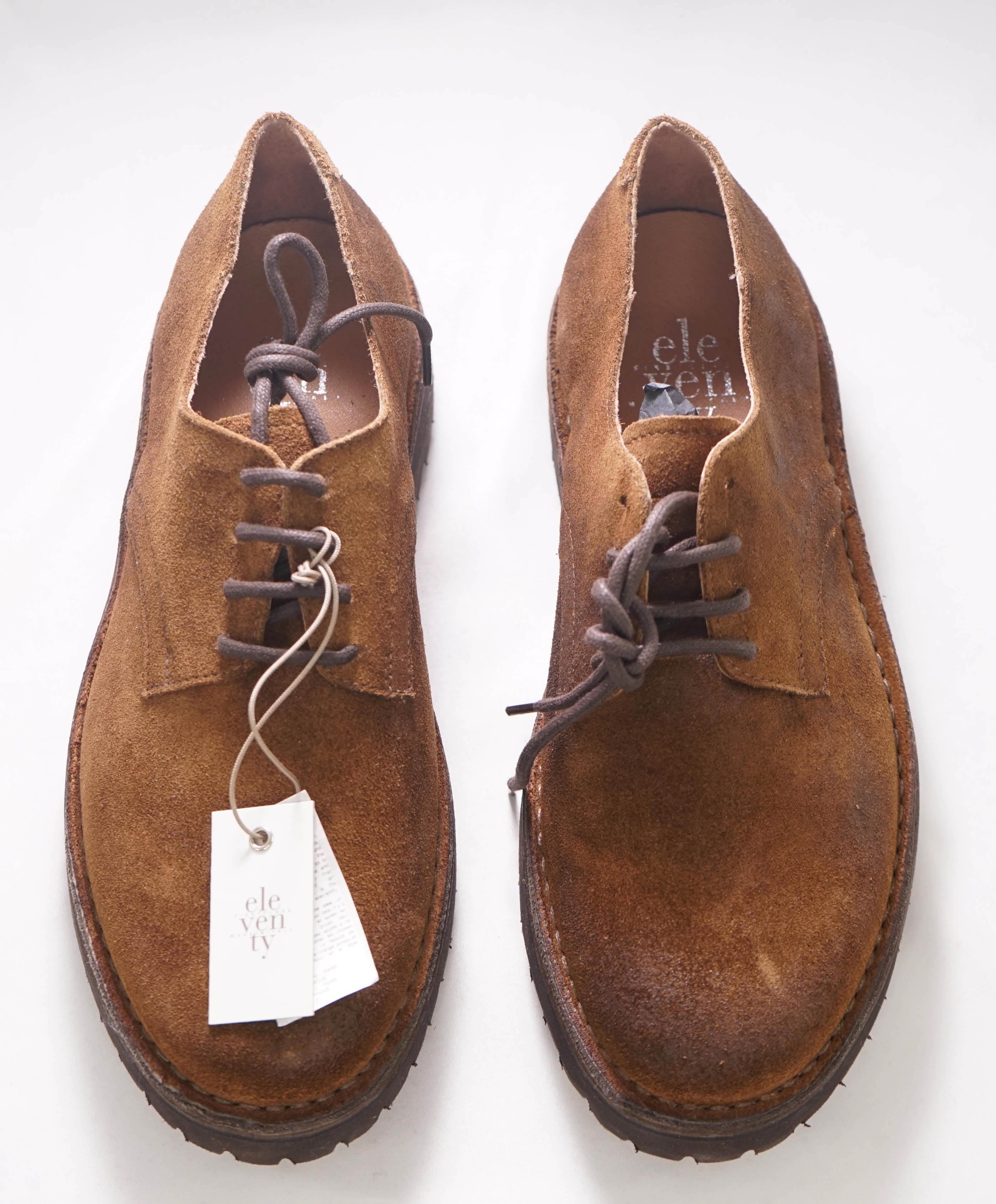 $795 ELEVENTY - Brown Oxford/Derby Distressed Brown Suede - 9 US (42EU)