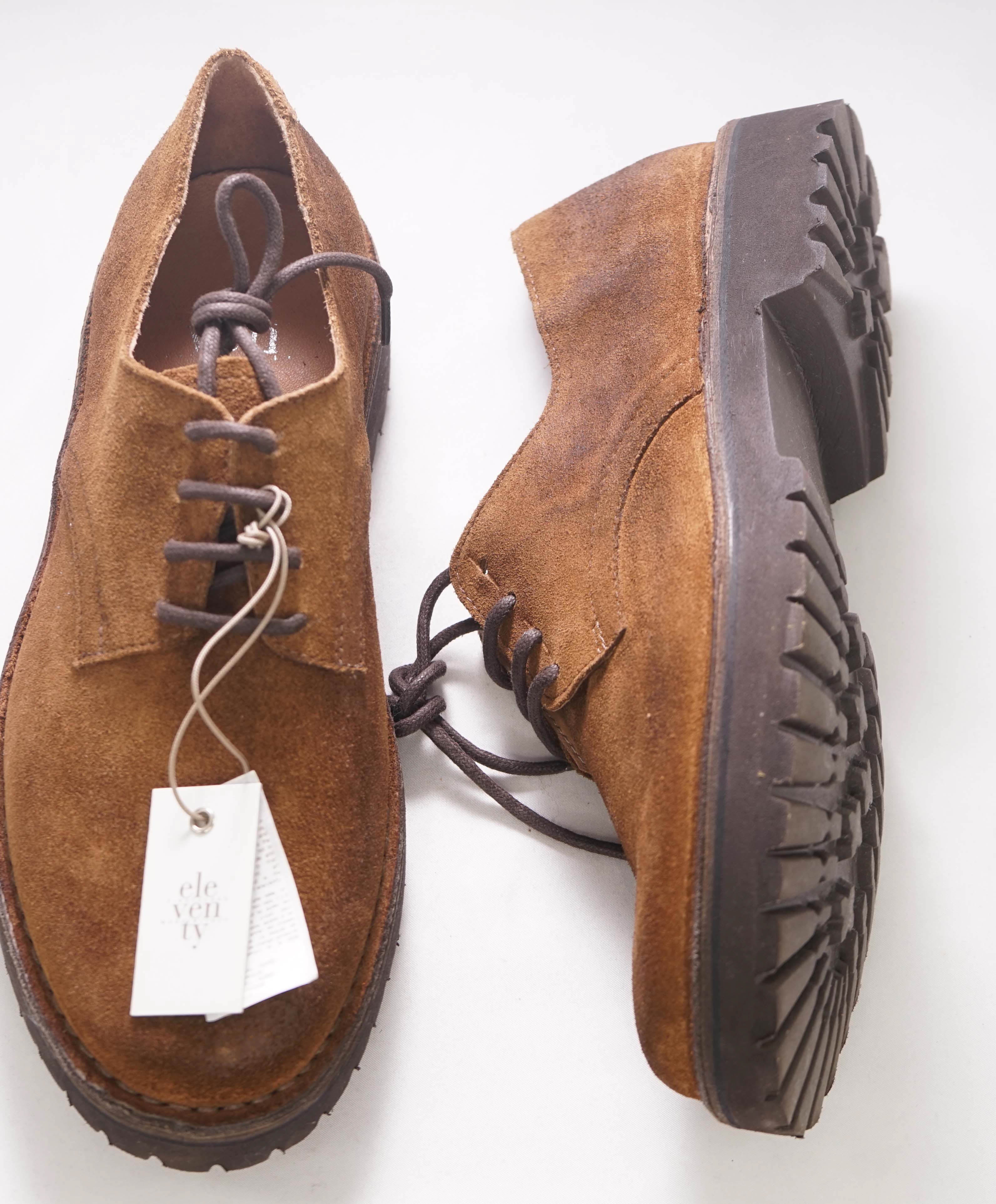 $795 ELEVENTY - Brown Oxford/Derby Distressed Brown Suede - 9 US (42EU)