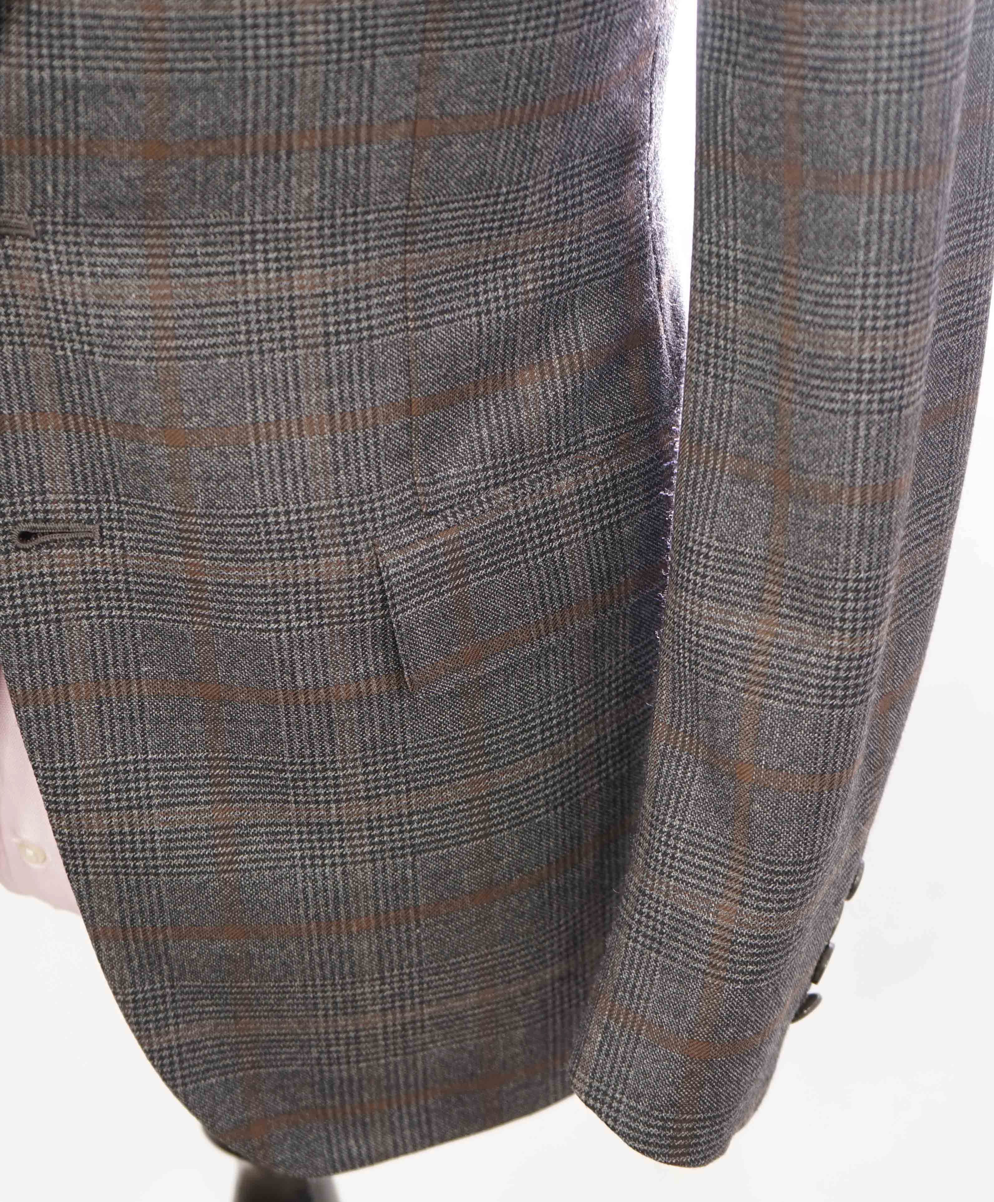 $2,995 ISAIA - "CROSSBRED WOOL" Gray/Brown/Rust Check Blazer - 44R