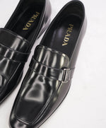 $950 PRADA - Black Spazzolato Leather Logo Bit Loafers - 10.5US (9.5 Prada)