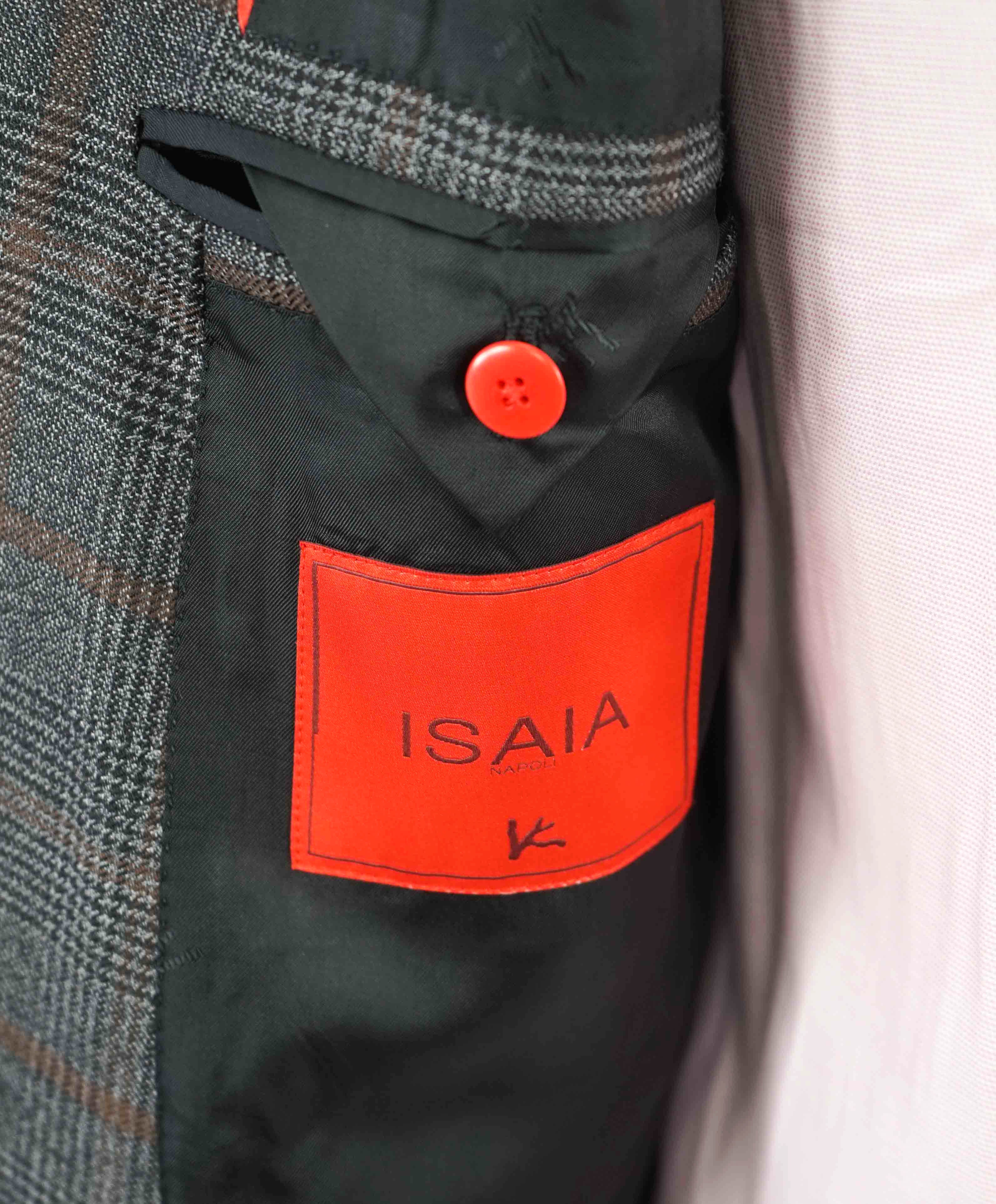 $2,995 ISAIA - "CROSSBRED WOOL" Gray/Brown/Rust Check Blazer - 44R