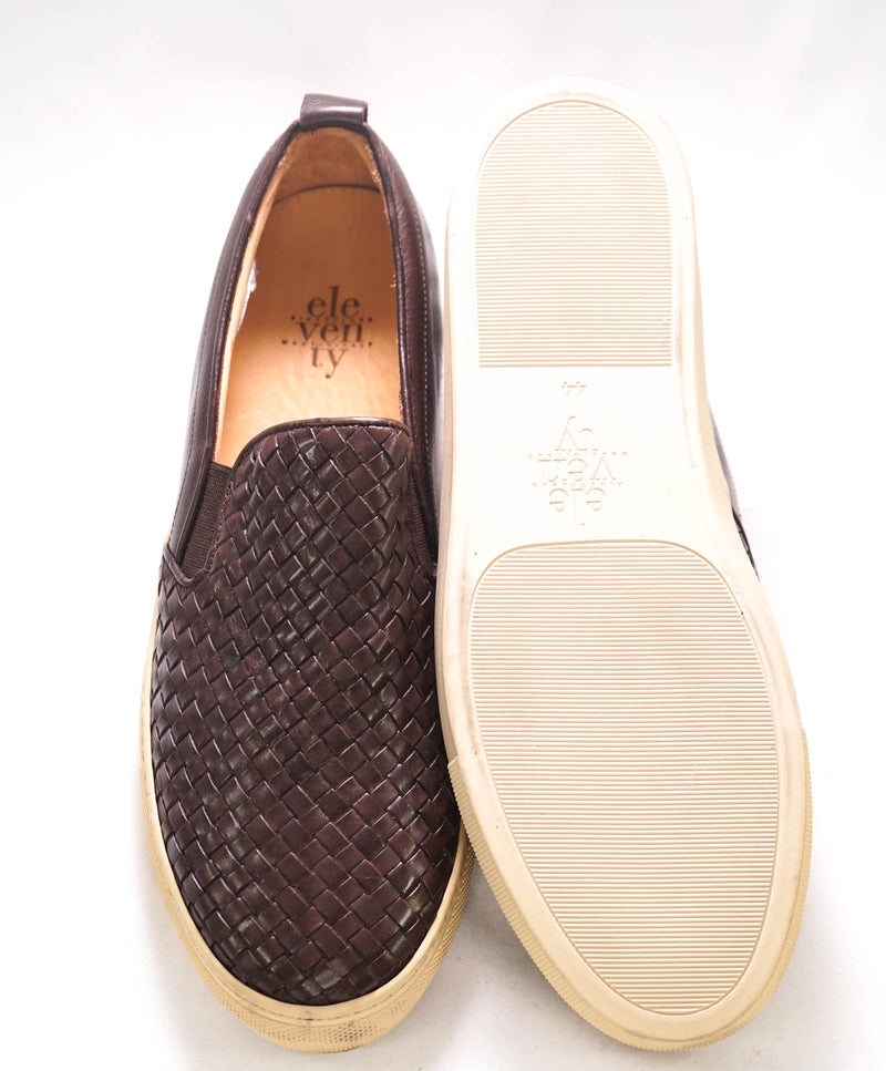 $695 ELEVENTY - Brown Woven Leather Slip-On Sneaker - 11 US (44EU)