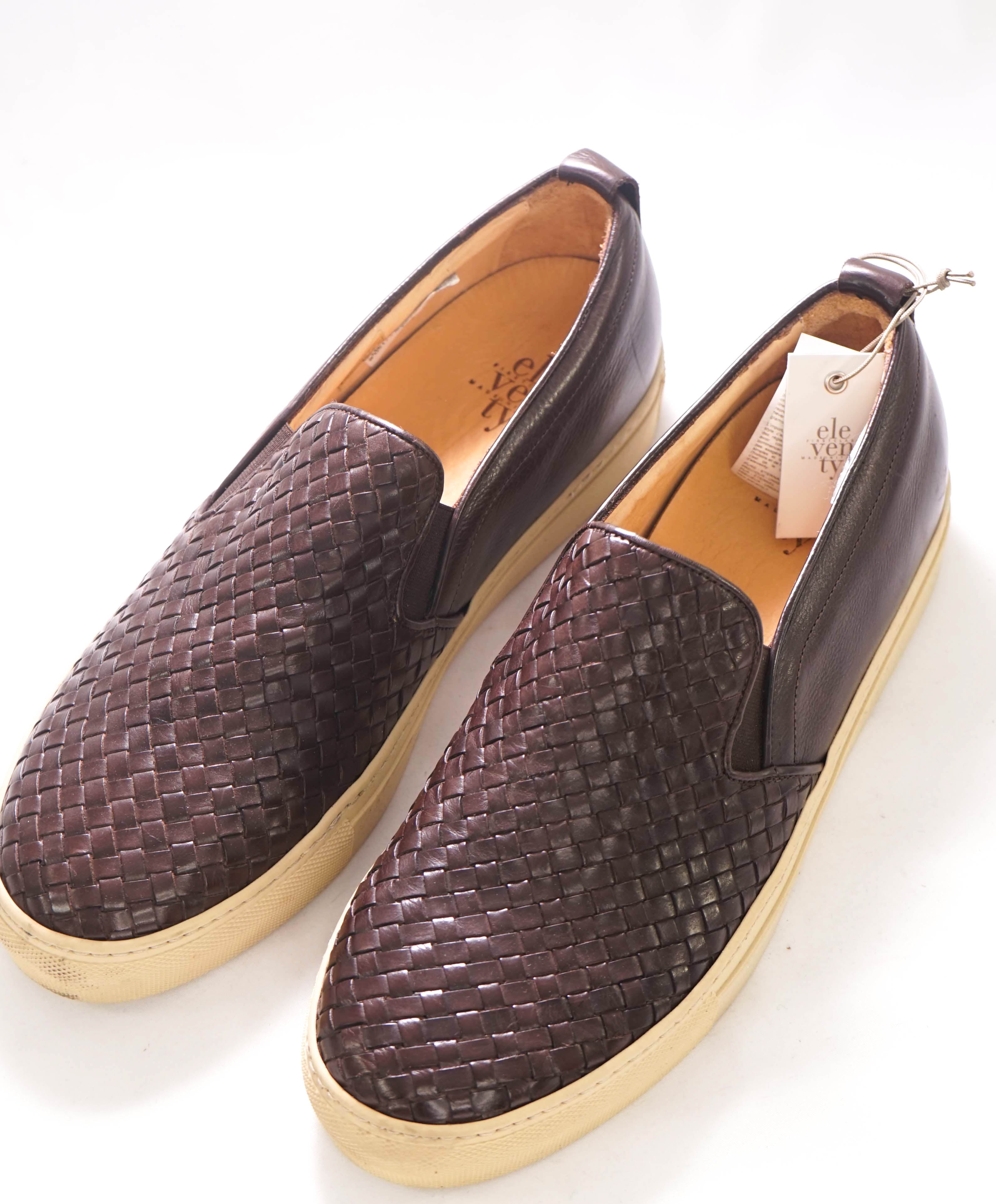 $695 ELEVENTY - Brown Woven Leather Slip-On Sneaker - 11 US (44EU)