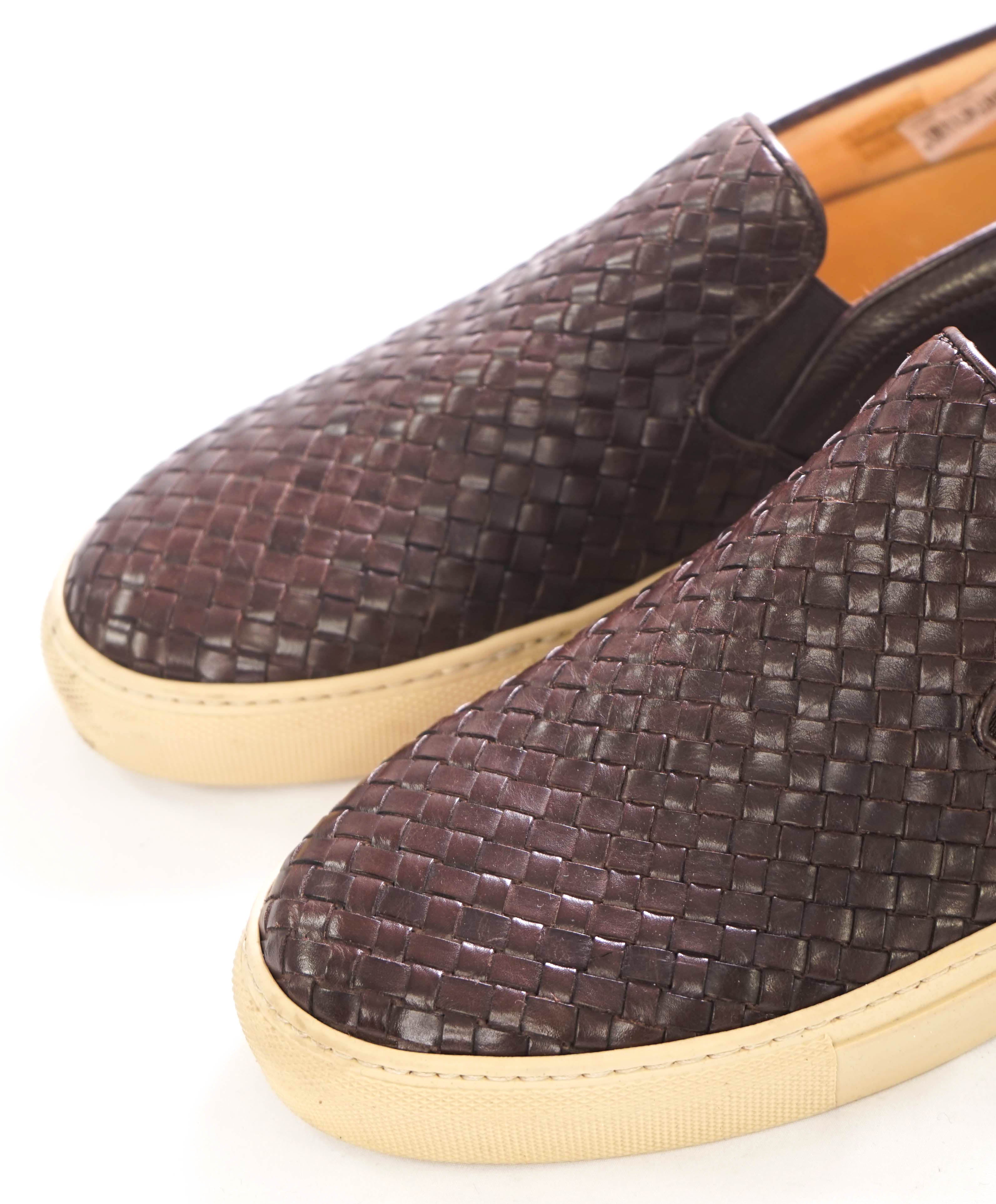 $695 ELEVENTY - Brown Woven Leather Slip-On Sneaker - 11 US (44EU)