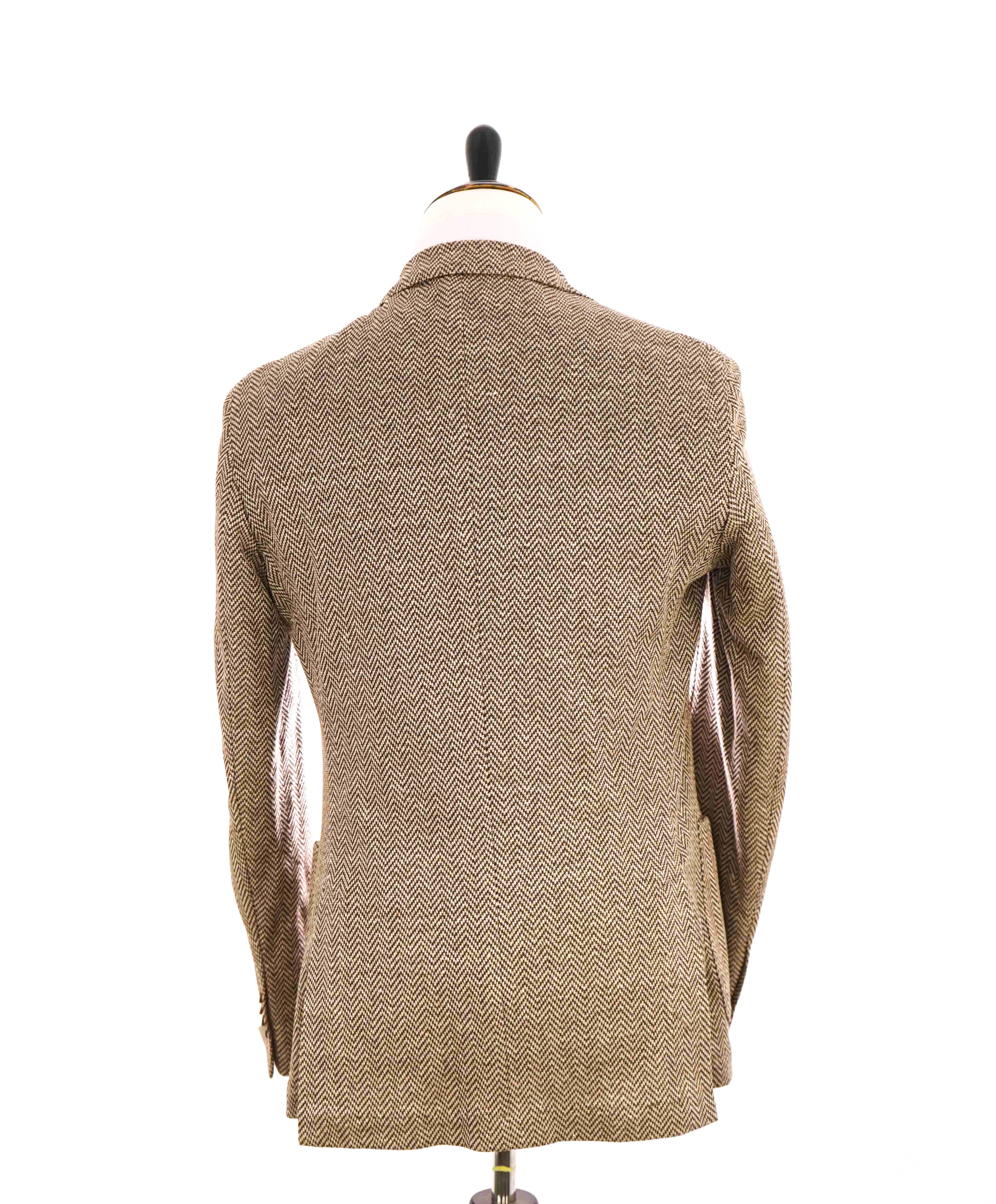 $1,095 ELEVENTY -Brown Herringbone Semi-Lined LINEN/COTTON Blazer- 42 (52 EU)