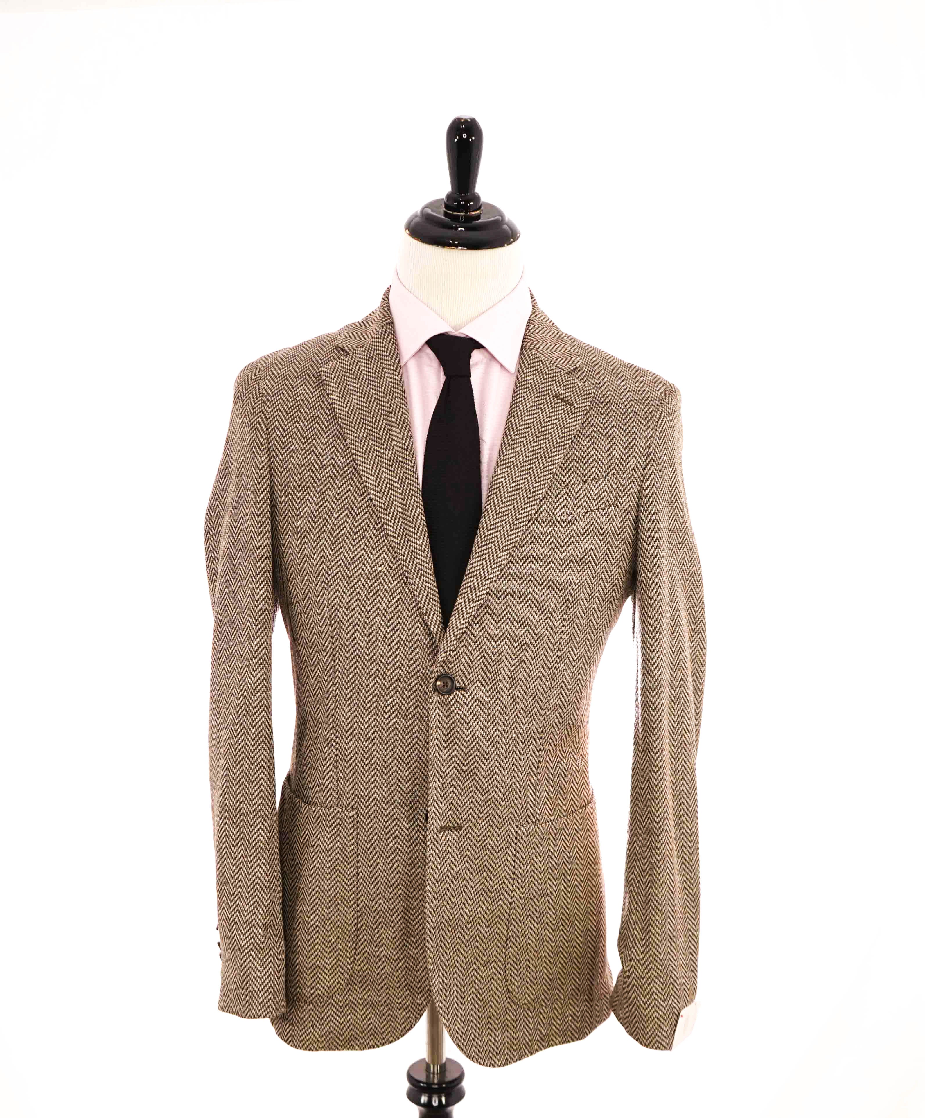 $1,095 ELEVENTY -Brown Herringbone Semi-Lined LINEN/COTTON Blazer- 40 (50 EU)