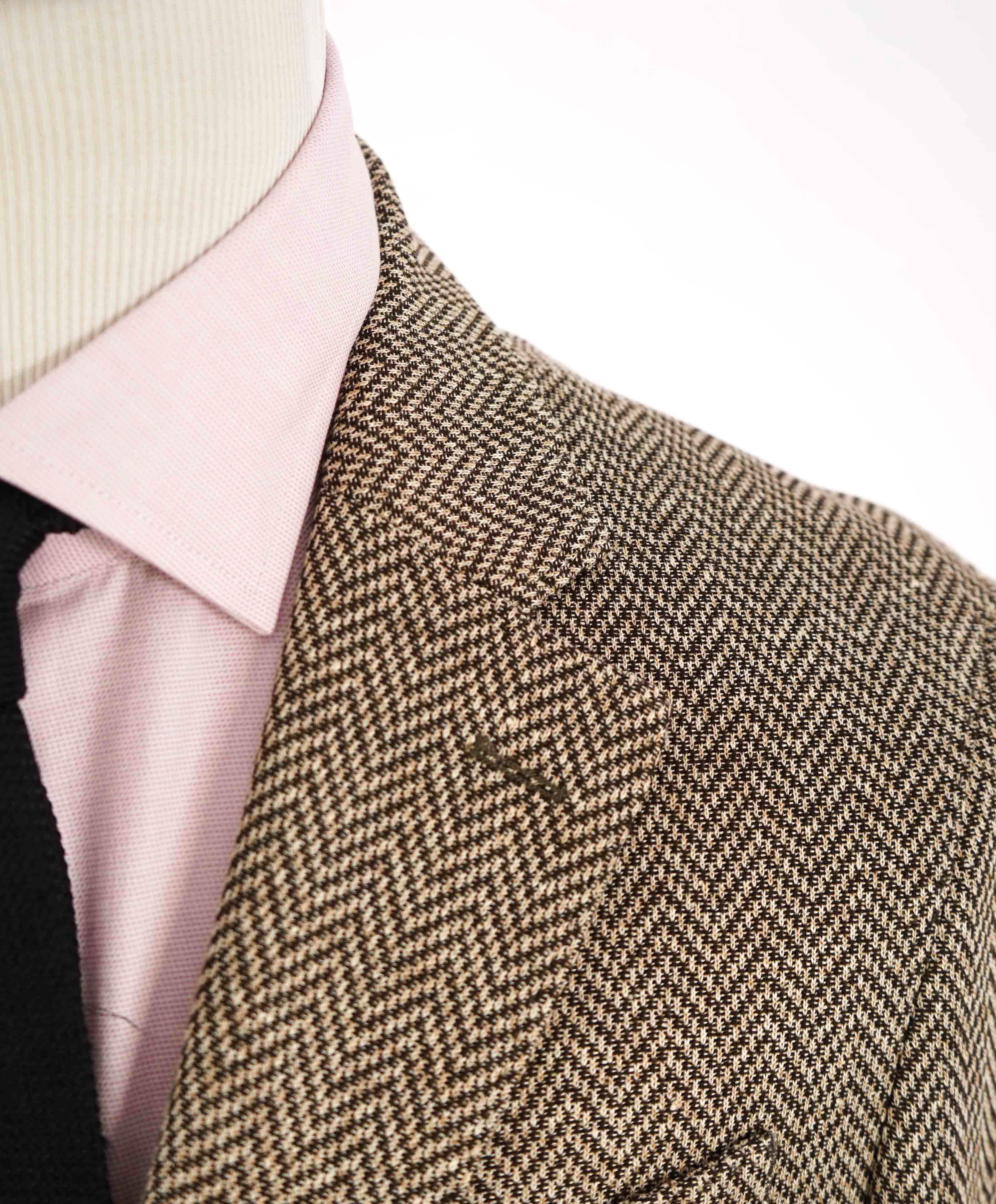 $1,095 ELEVENTY -Brown Herringbone Semi-Lined LINEN/COTTON Blazer- 40 (50 EU)