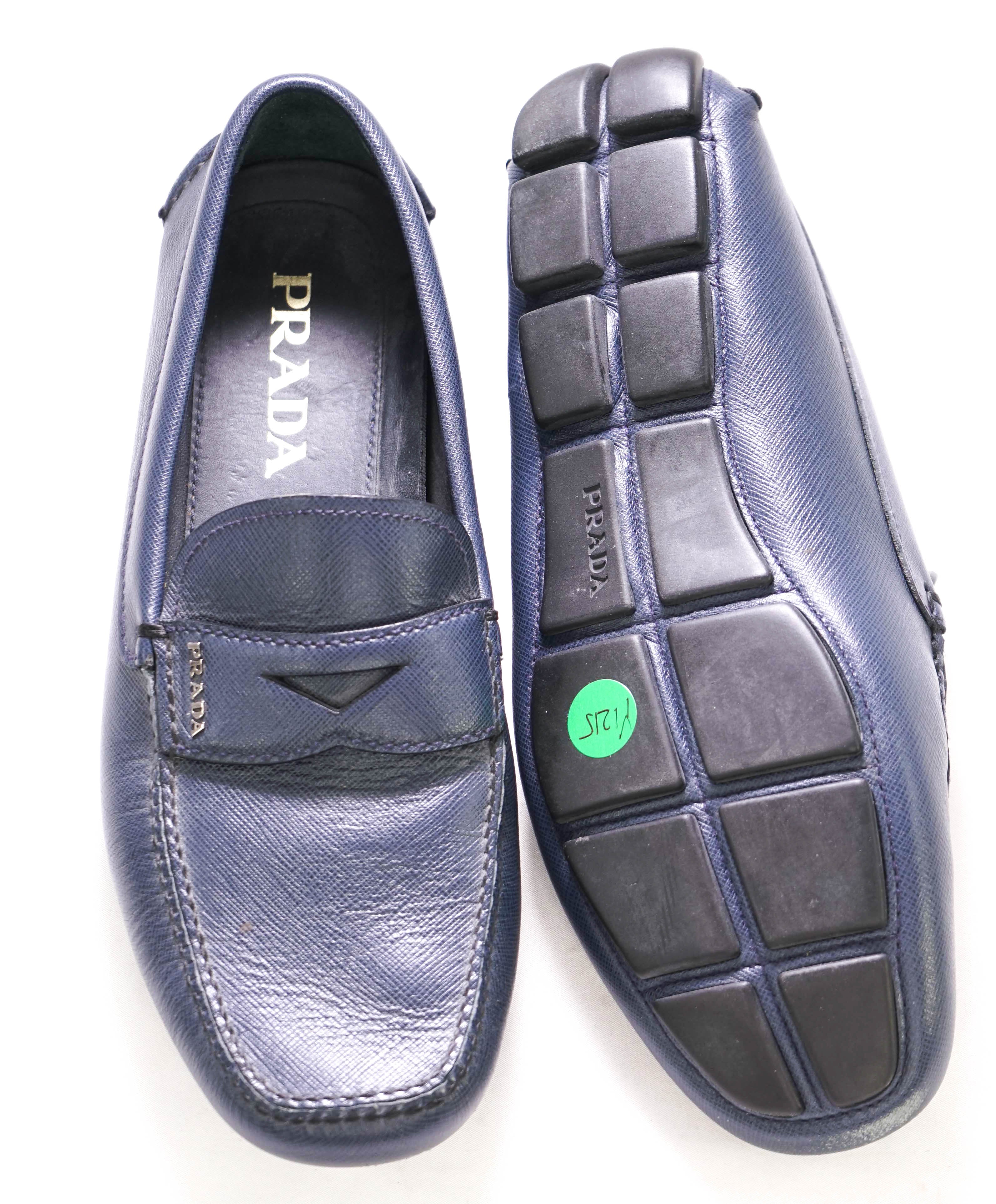 $850 PRADA - Navy Saffiano LOGO Leather Penny Loafers - 8US (7)