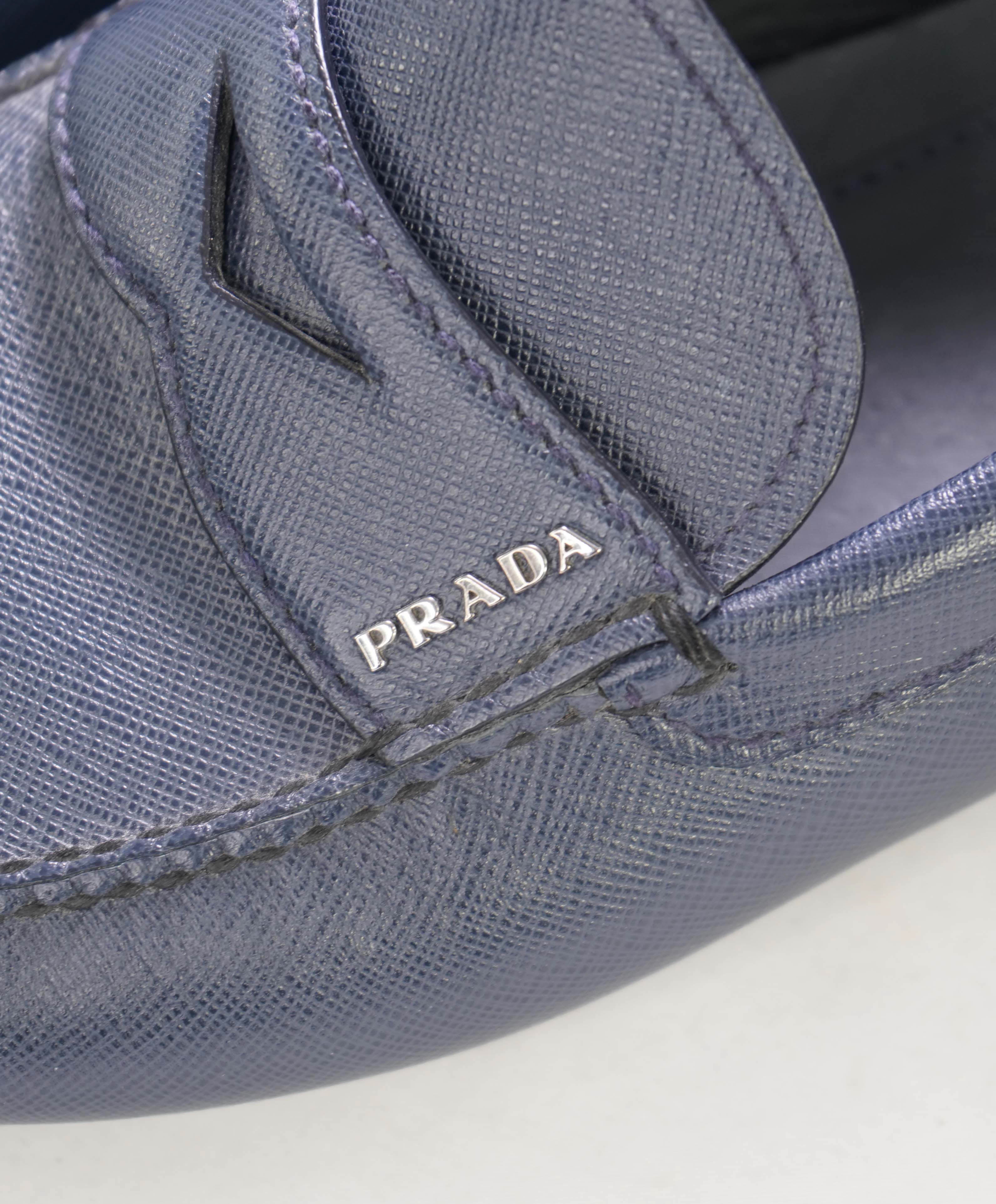 $850 PRADA - Navy Saffiano LOGO Leather Penny Loafers - 8US (7)