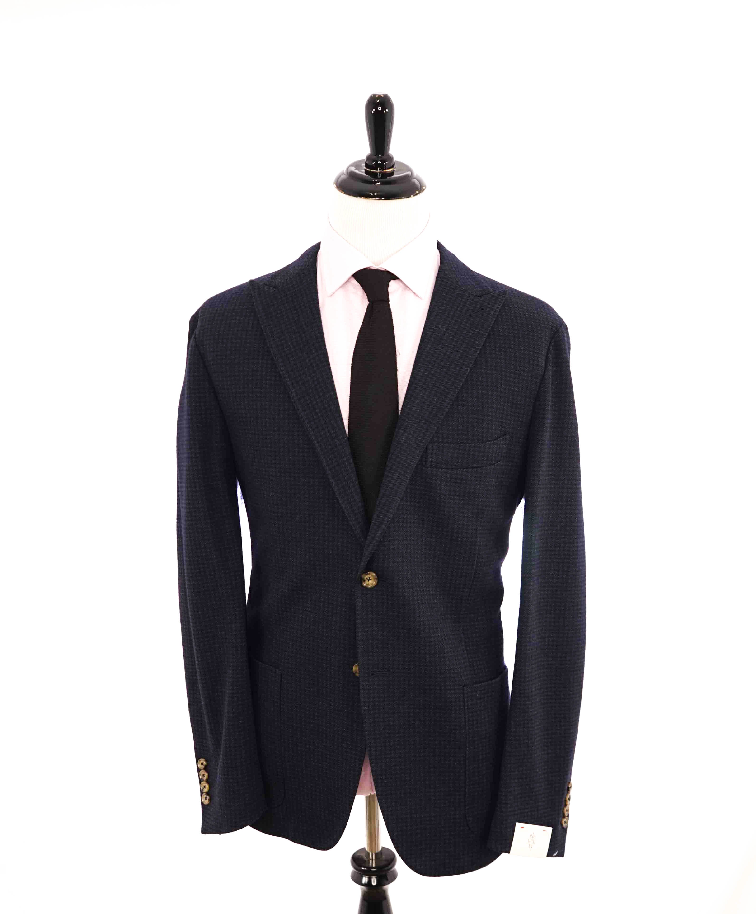 $1,095 ELEVENTY - Blue Houndstooth Semi-Lined WOOL/COTTON Blazer - 46(56EU)